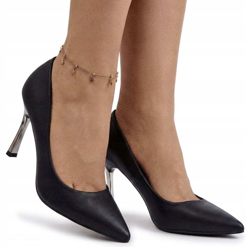 Czarne Czółenka Damskie Szpilki Buty Potocki 41306 Obcas Eko Skórzane 39