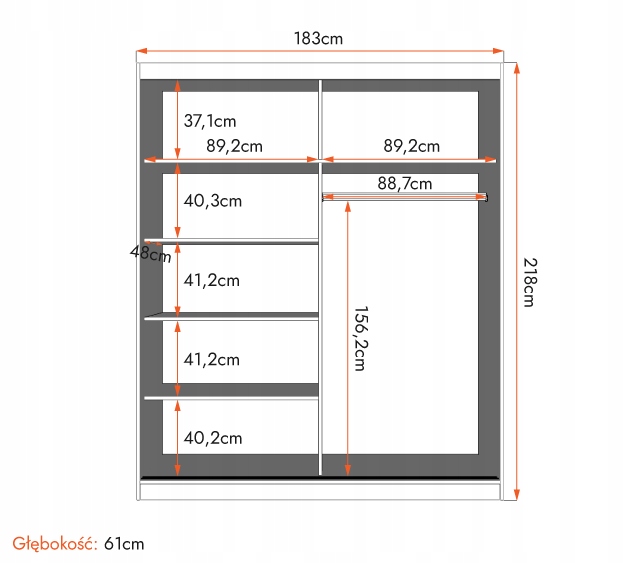 Szafa Przesuwna TONI 180 Lustro + półki garderoba salon sypialnia Kolor frontów wielokolorowy
