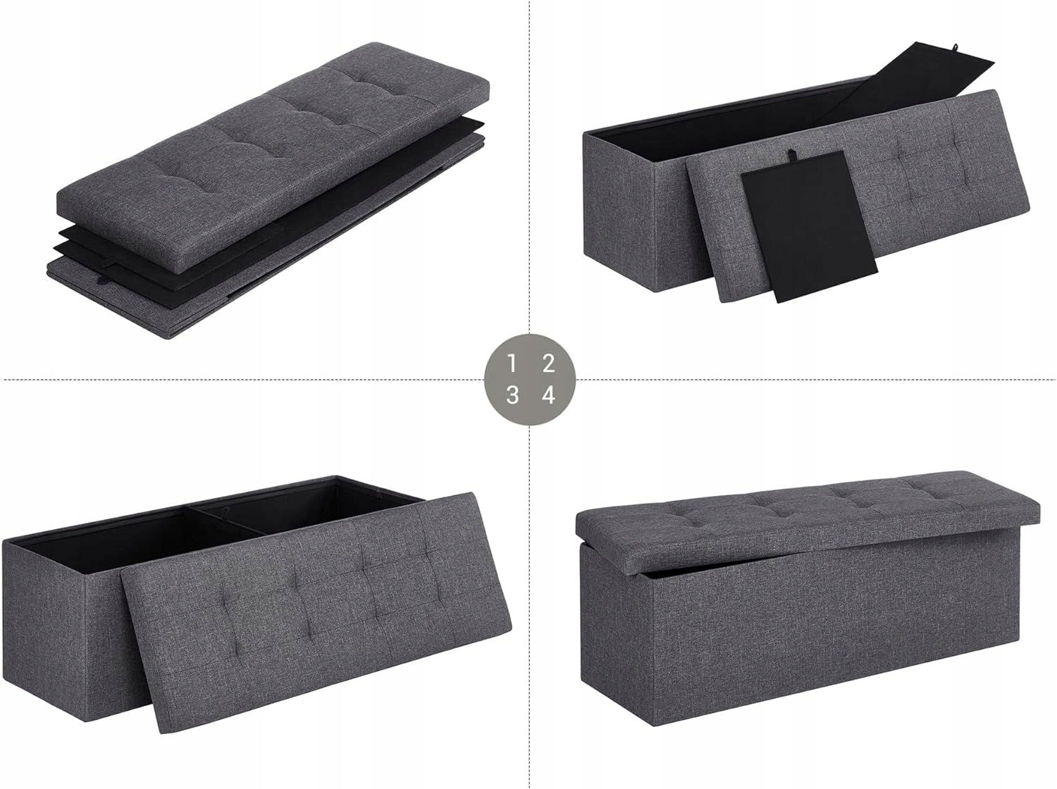 Skrzynia TAPICEROWANA siedzisko z pojemnikiem PUFA pikowana CIEMNOSZARA Kod producenta LSF77K