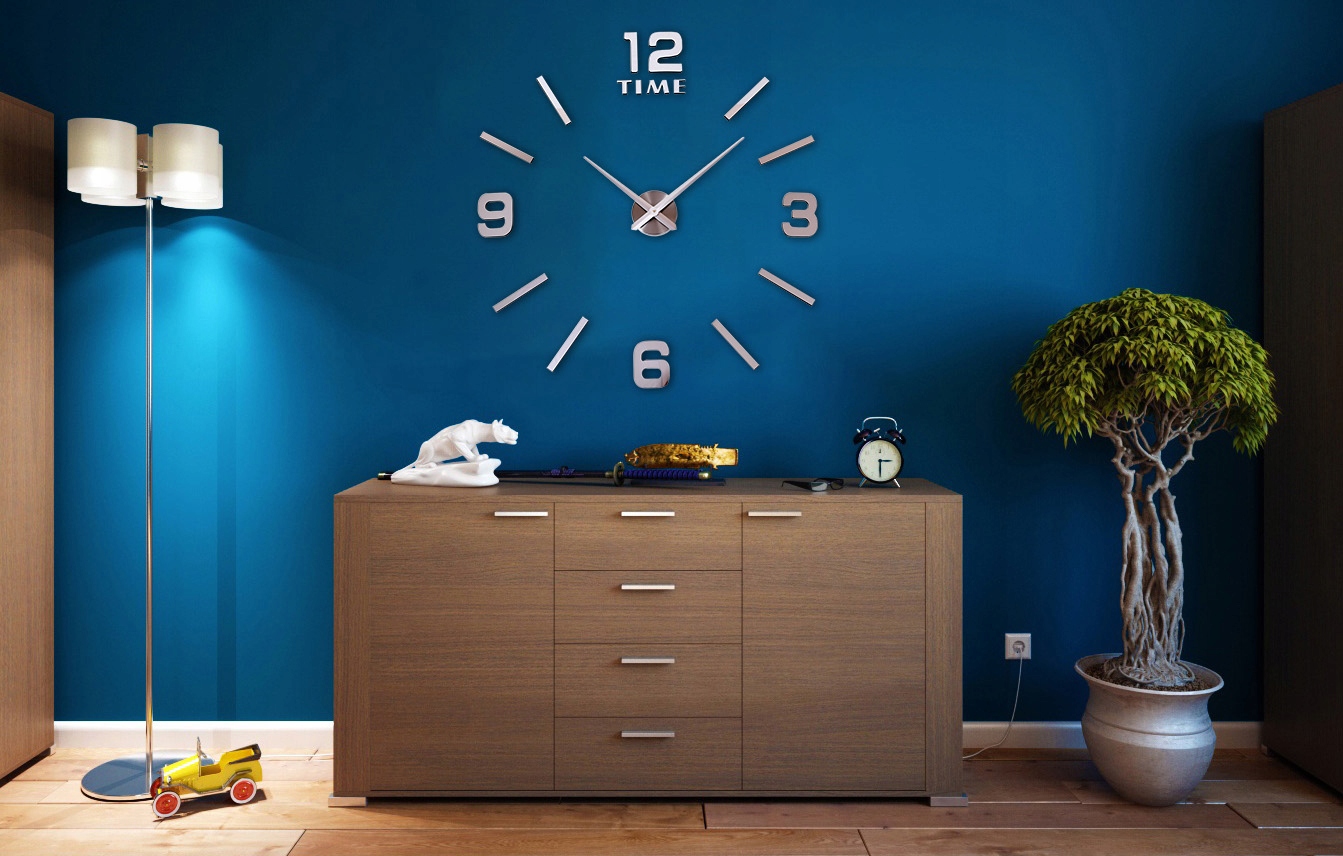 ZEGAR ŚCIENNY DIY 3D NAKLEJANY NOWOCZESNY NA ŚCIANĘ SREBRNY POŁYSK CICHY Marka Gockowiak