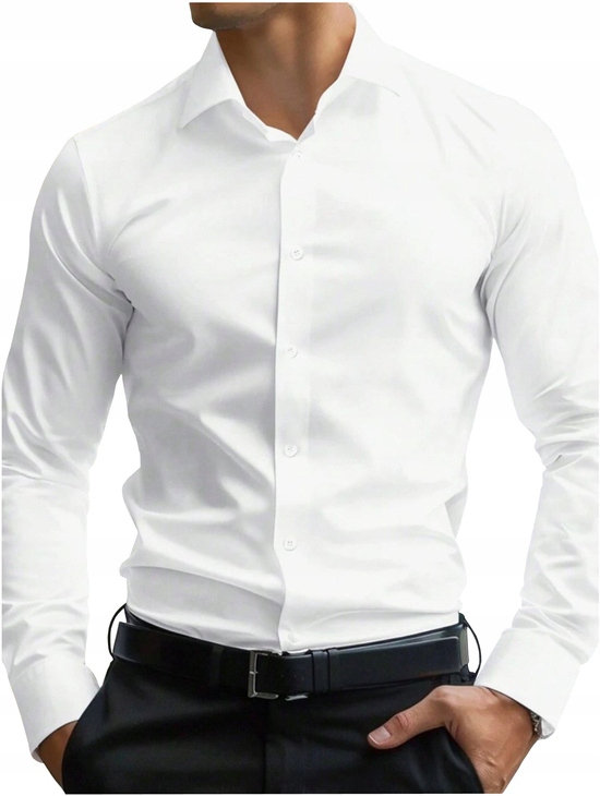 Bílá pánská košile Slim Fit k obleku, elegantním kalhotám Regular