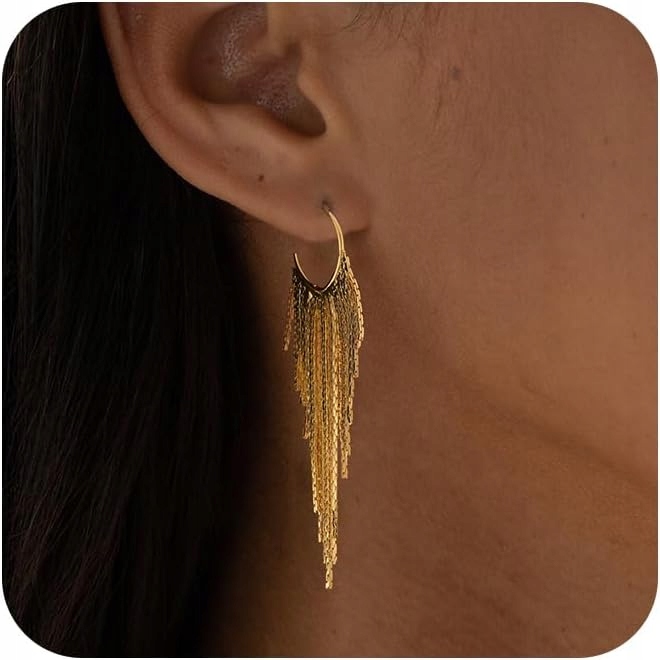 Zlaté náušnice pro ženy, 14karátové zlaté visací náušnice s třásněmi pro ženy