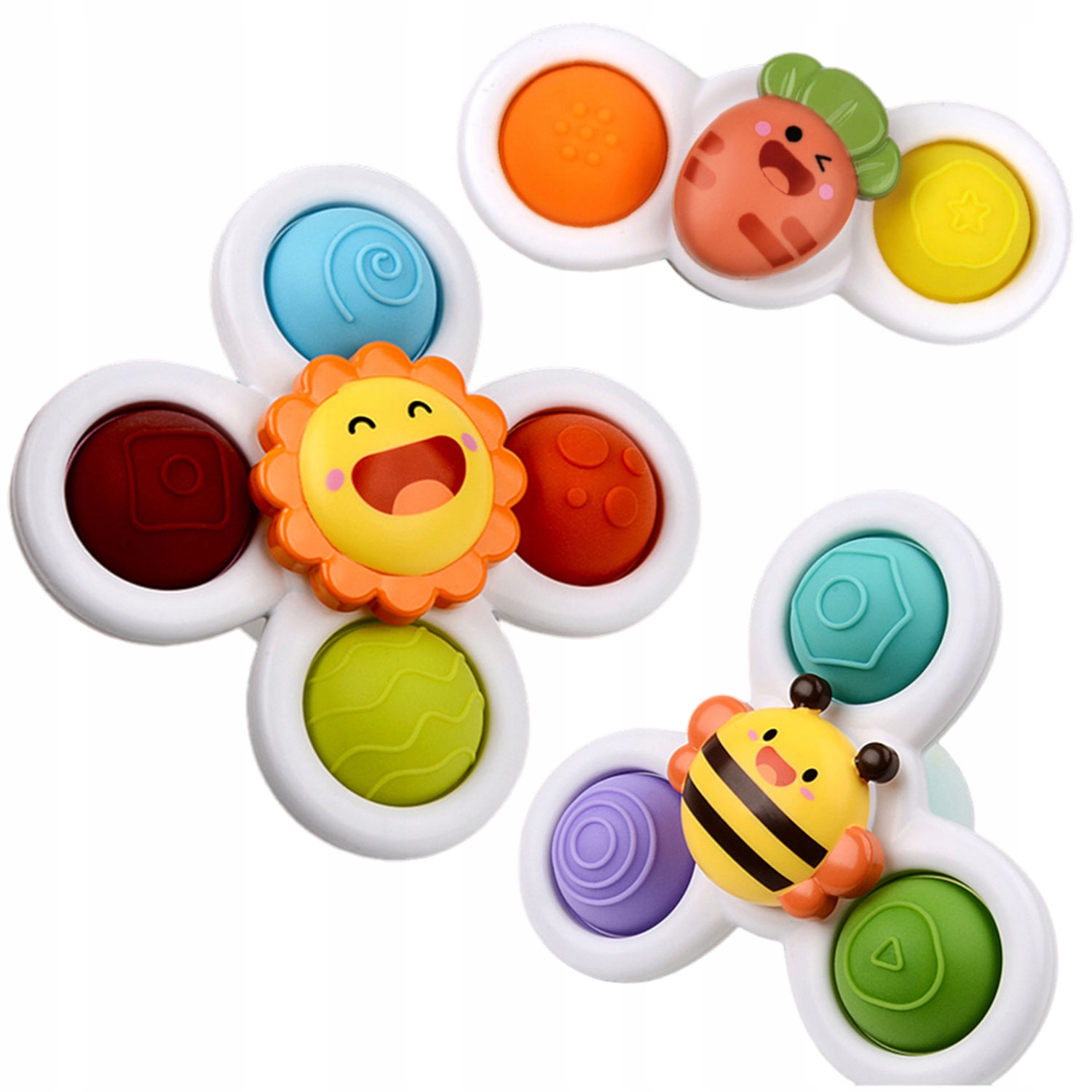 ZESTAW SPINNERÓW x3 WIRUJĄCE GRZECHOTKI Z PRZYSSAWKĄ ZAKRĘCONE SENSORYCZNE Rodzaj Fidget Spinner