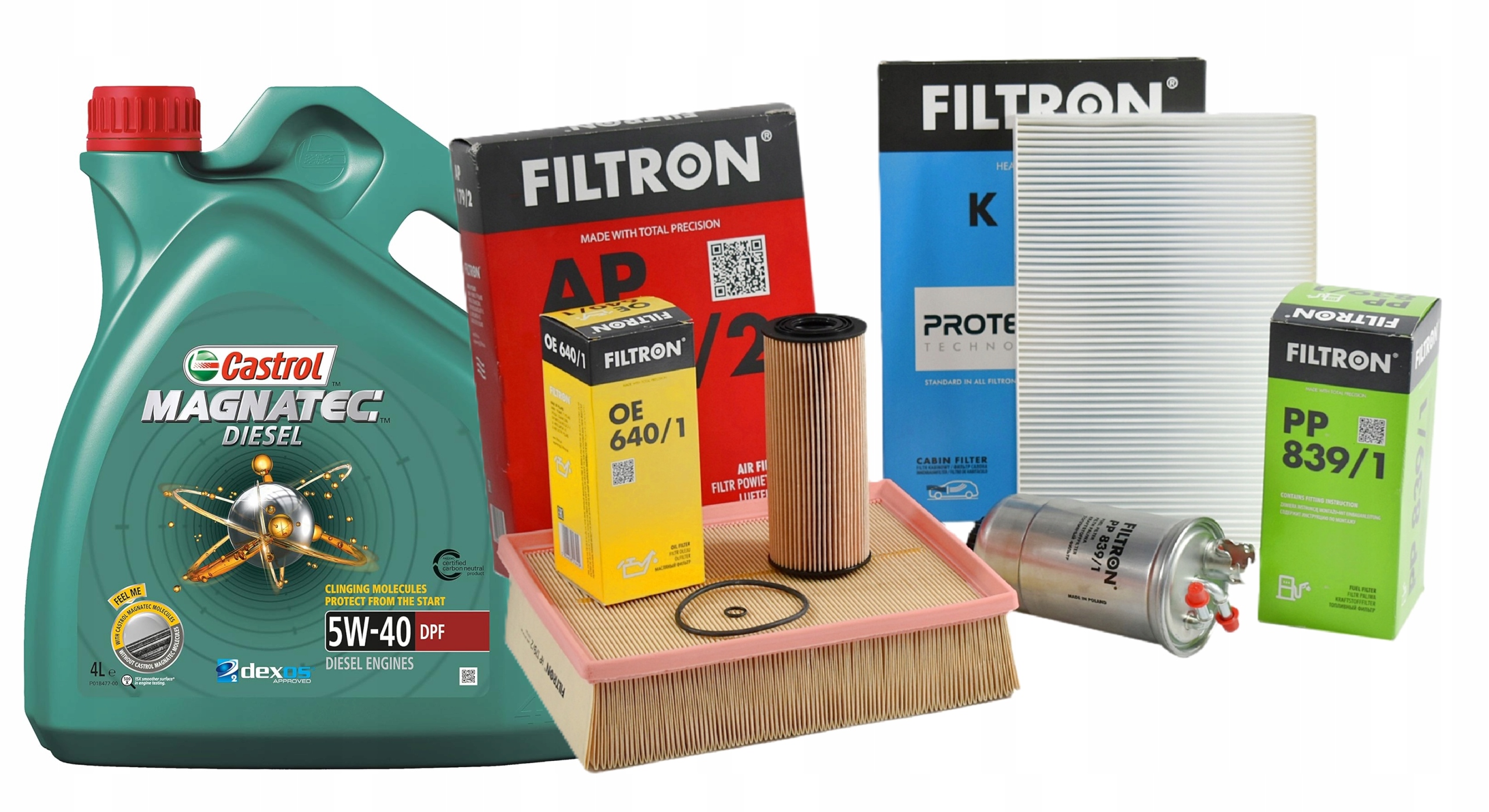 Sada filtrů Filtron Audi A4 B6 B7 1.9 2.0 Tdi olej Castrol 5W40 4L