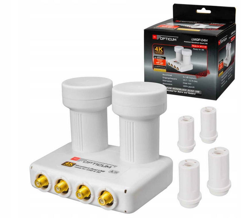 Konwerter Opticum Monoblock Quad 2 satelity dla 4 dekoderów Astra Hotbird