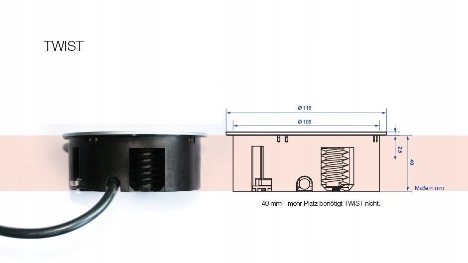 Zapuštěná stolní zásuvka Bachmann Twist 230V 2xUSB, černá polomatná