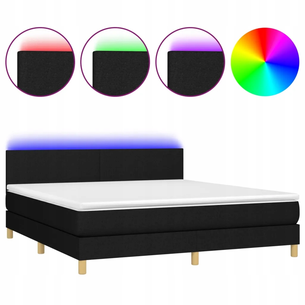 Kontinentální postel s matrací a Led diodami, černá, 203 x 160 x 78/88 cm