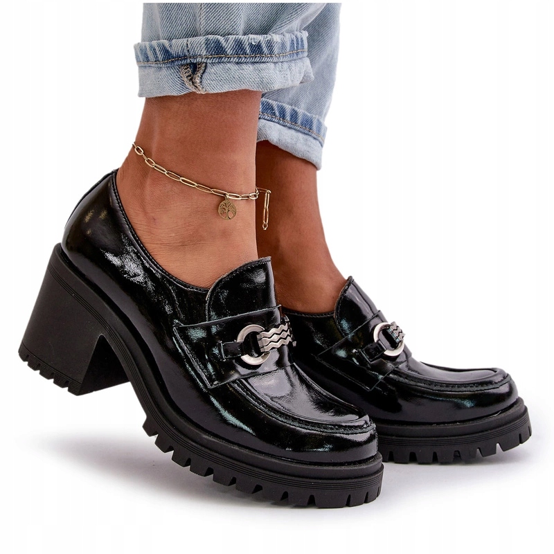 Dámské Polobotky Lakované Na Podpatku Z Přírodní Kůže Zazoo 20175 Černé 39