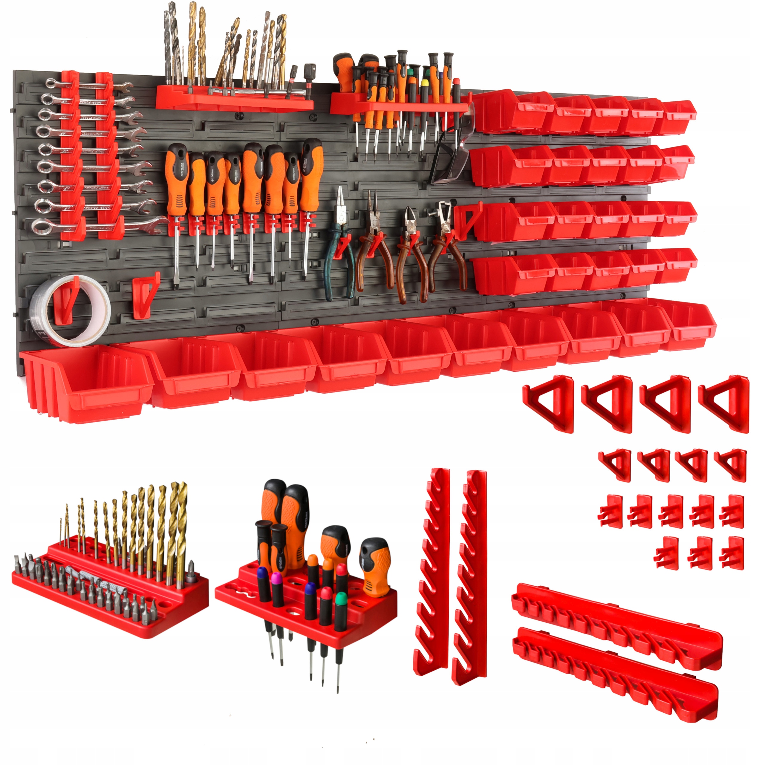 Tabule na nářadí dílna garáž stěna 30 krabic držáky 116x39 cm