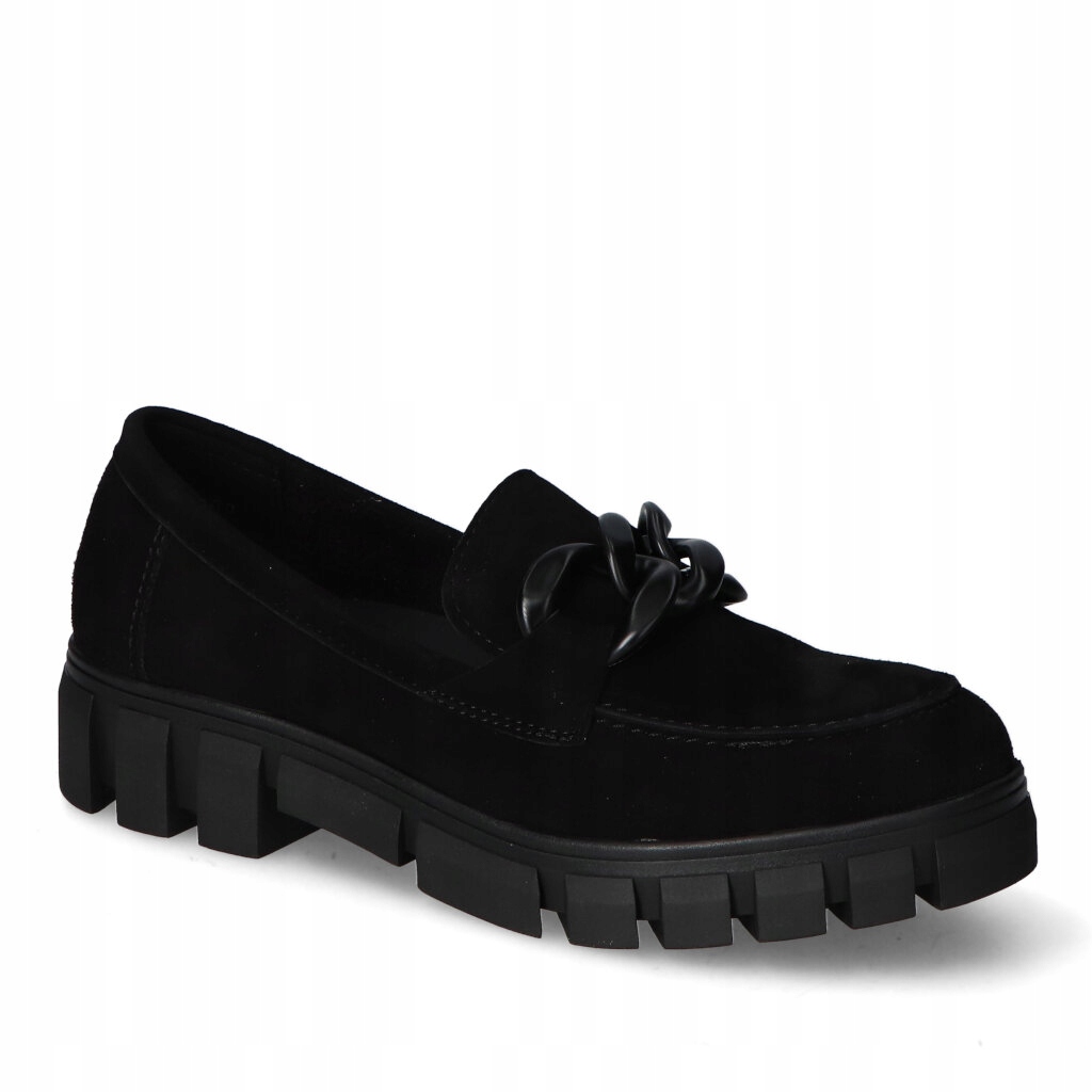 Dámské polobotky Mokasíny Nessi s řetězem černé semišové 36