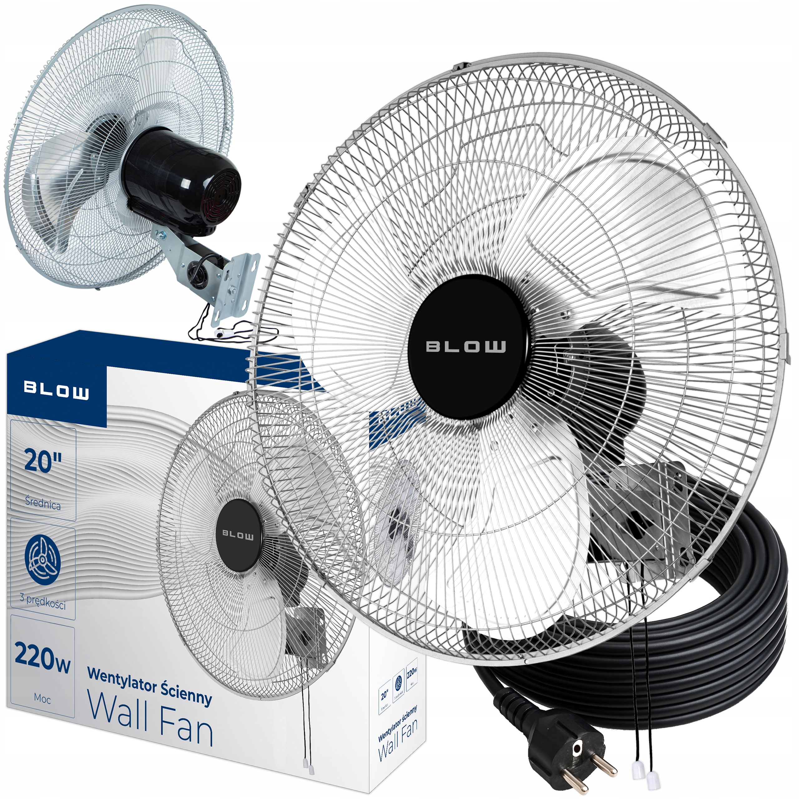 Výkonný Nástenný Ventilátor Ventilátor Na Stenu 220W 50CM Tichý Cylkulátor