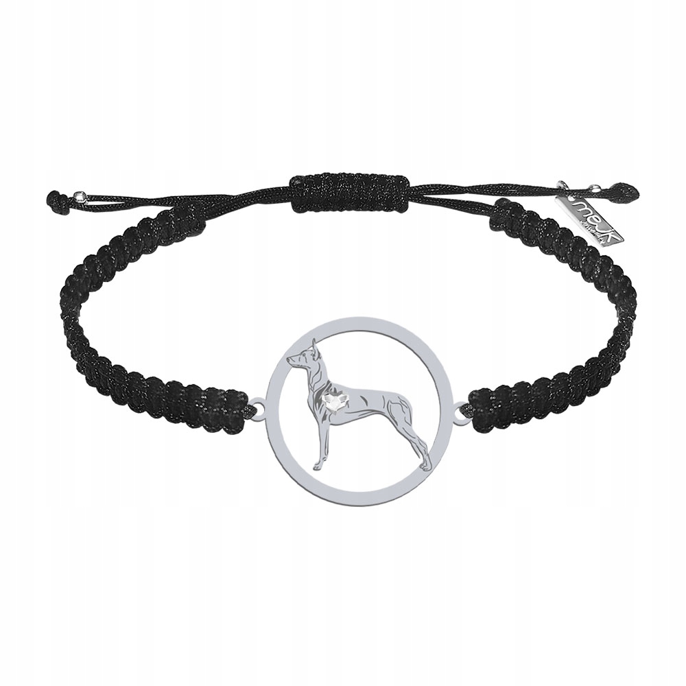 Stříbrný náramek se psem plemene Pharaoh Hound 925 Makramé Dárek Gravírování