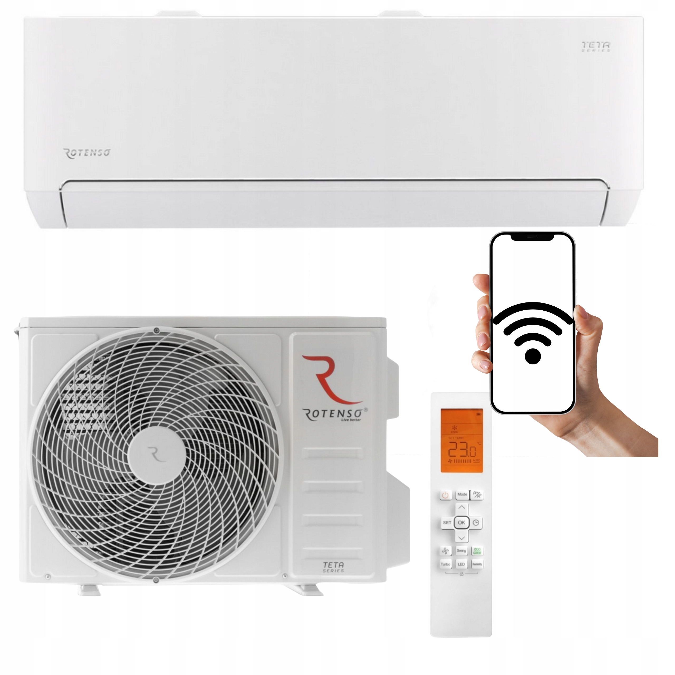 Nástěnný klimatizátor Domácí Bílý Rotenso Teta 3.5 kW 40 m2 WiFi Topení