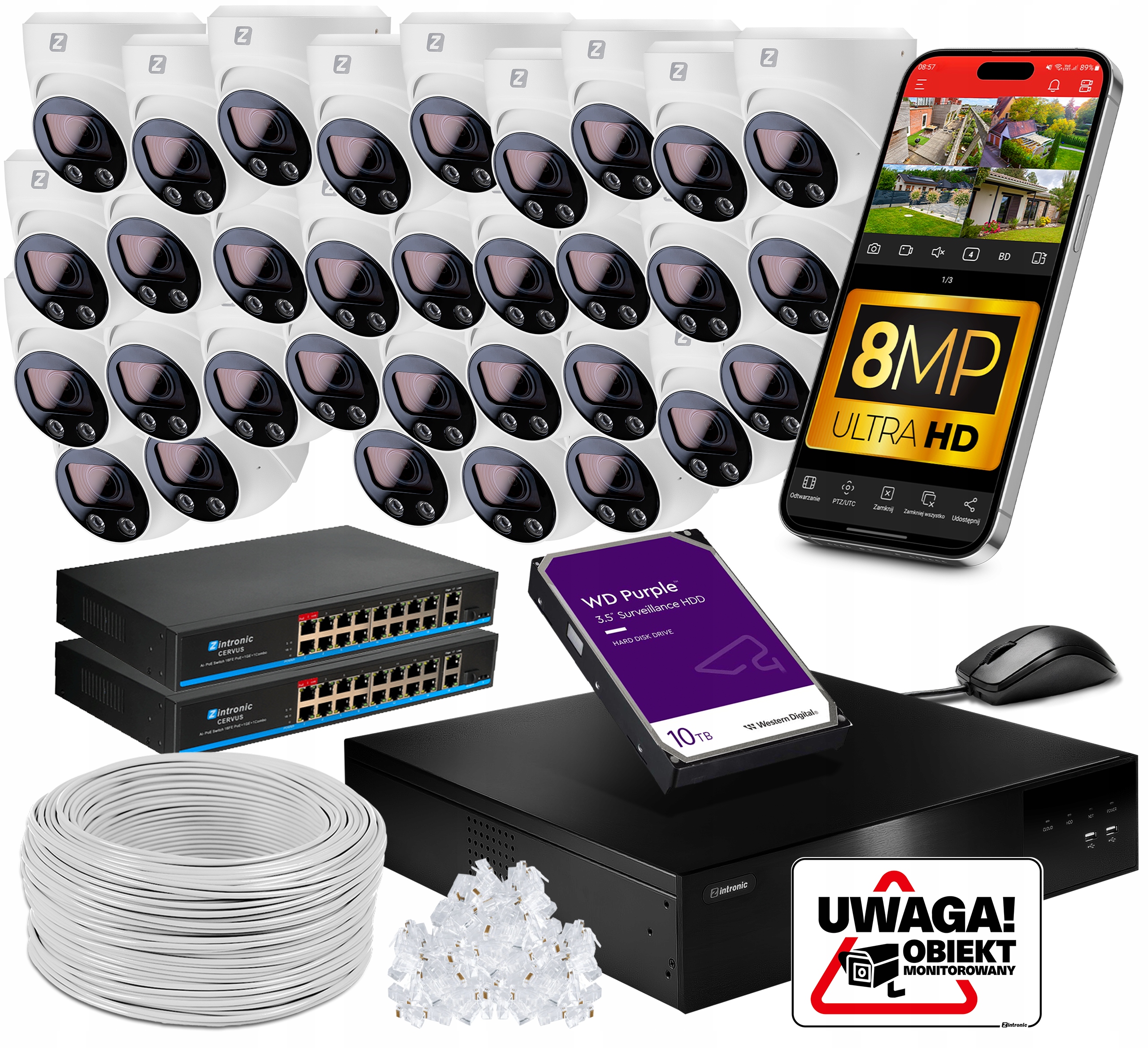 Sada monitorování Ip Poe 32 Kamery 8MPx D8 Ultimate 2xSwitch