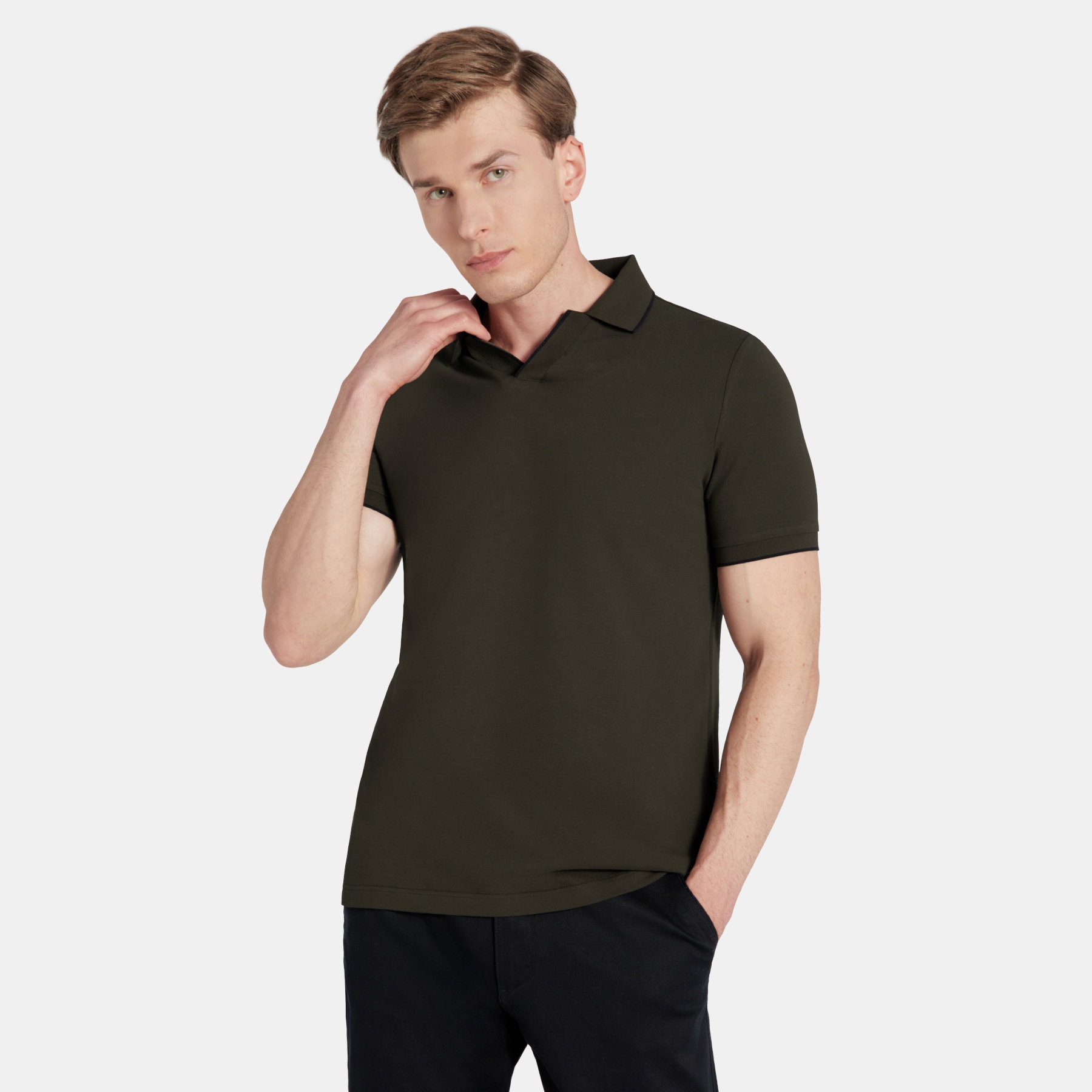 Tmavě zelená pánská polokošile s ozdobným modrým lemováním Pako Lorente vel 3XL