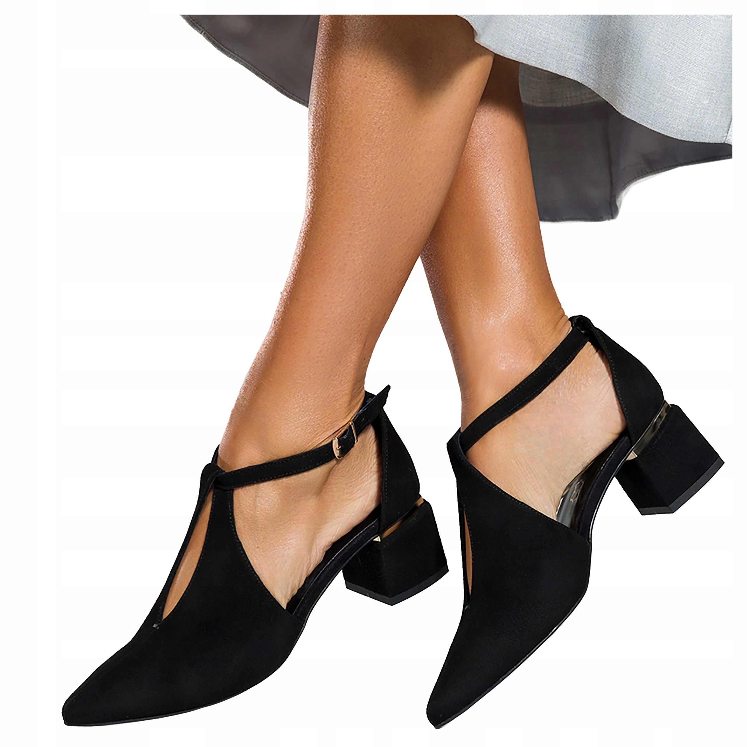 Černé kožené dámské lodičky Na Podpatku Klocku Polský výrobek, velikost 38