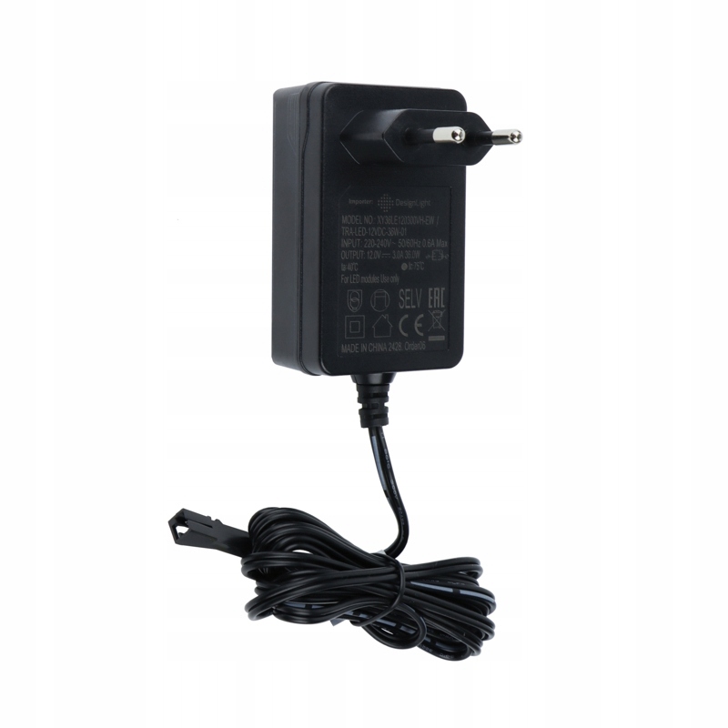 Wtykowy zasilacz sieciowy do Led 12V DC 36W przewód z Gniazdem Mini Czarny