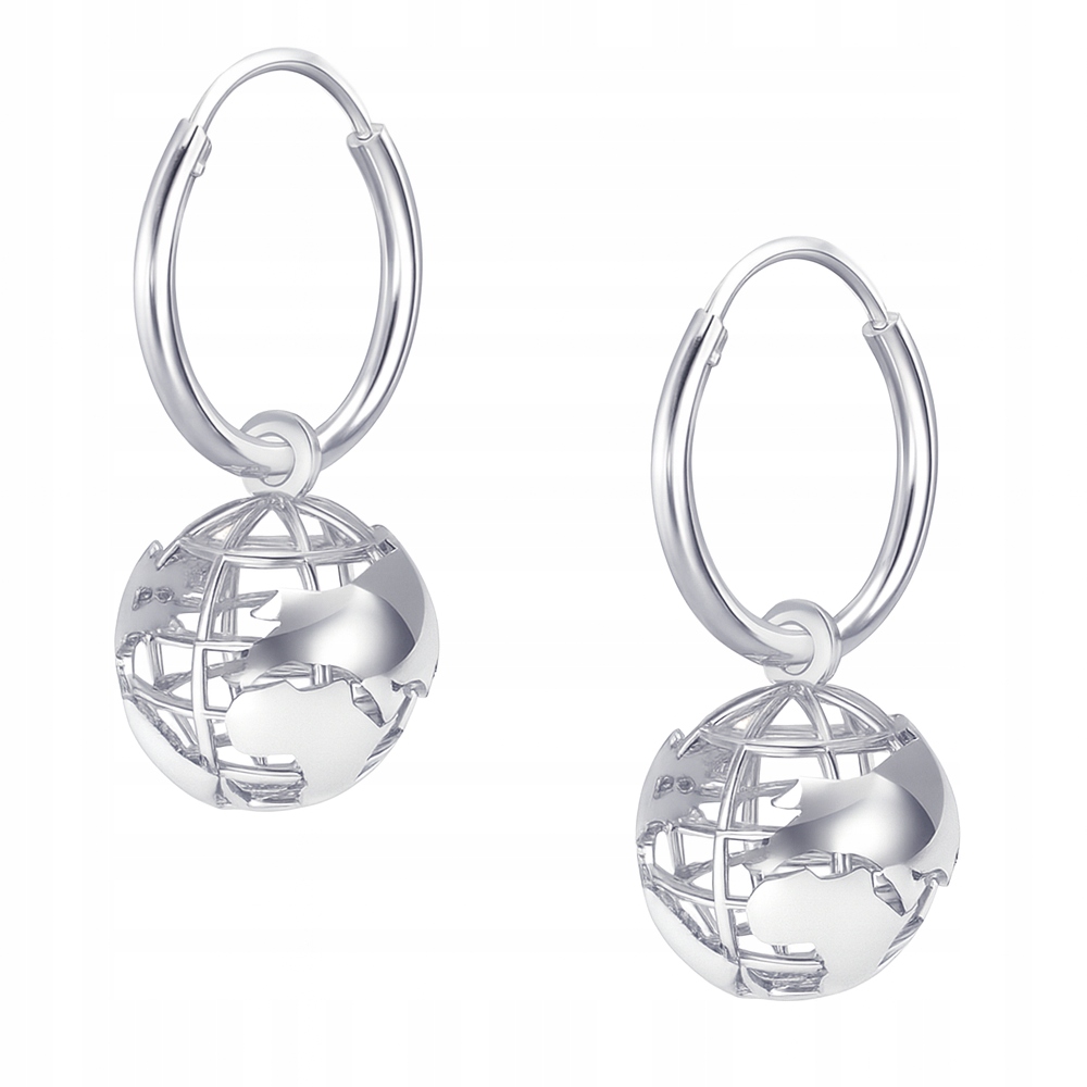Stříbrné náušnice s malými kruhy a prolamovaným glóbem Mapa světa Stříbro 925