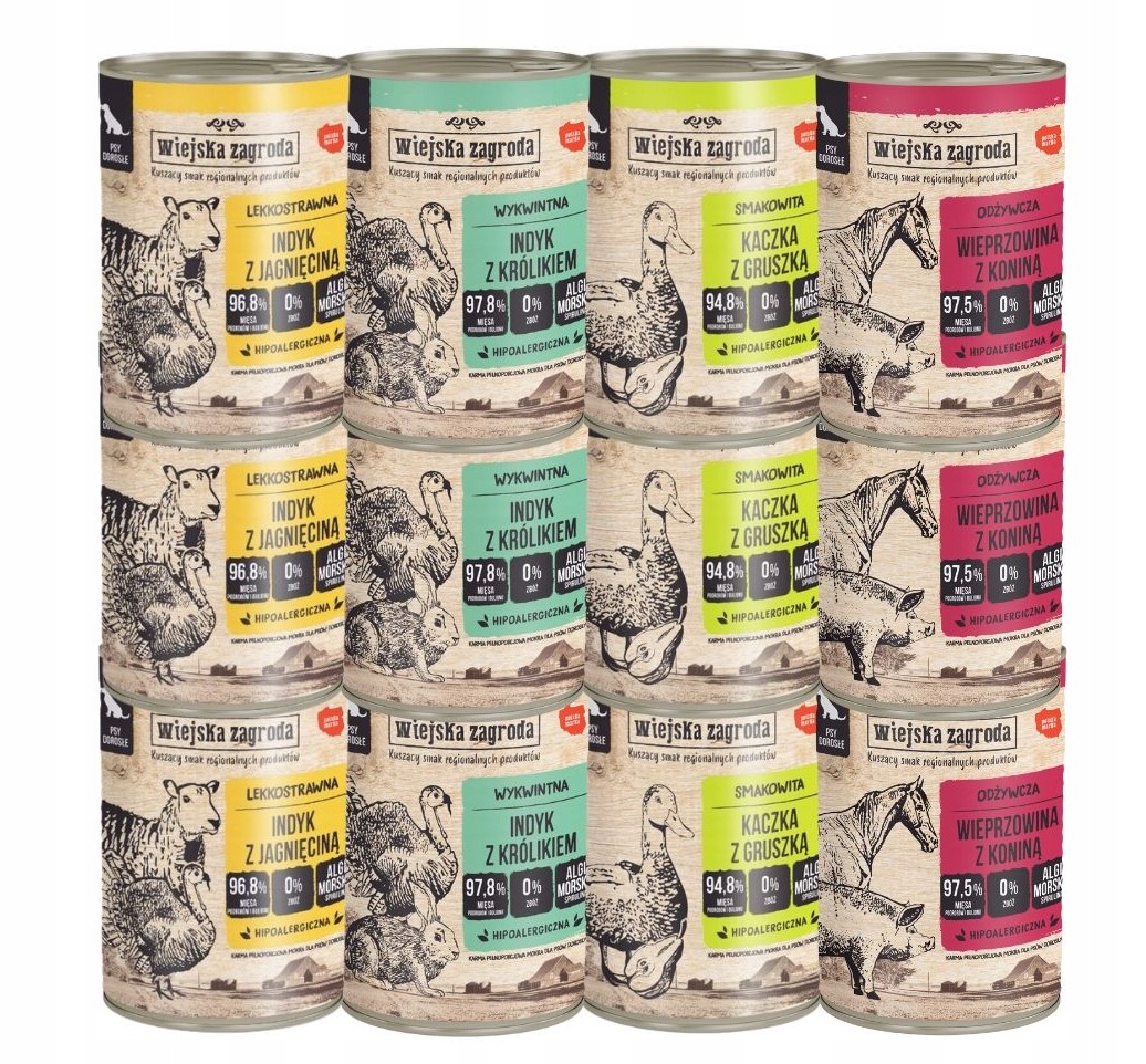 Levně Wiejska Zagroda Krmivo krmivo pro psy MIX Chutí 12x400g