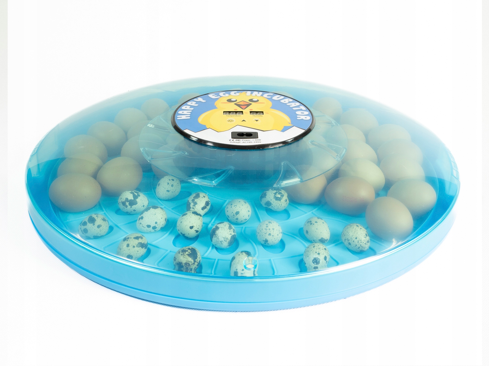 INKUBATOR AUTOMAT wylęgarka do 52 JAJA kura bażant Zawartość zestawu owoskop (prześwietlarka) siatka taca do jaj