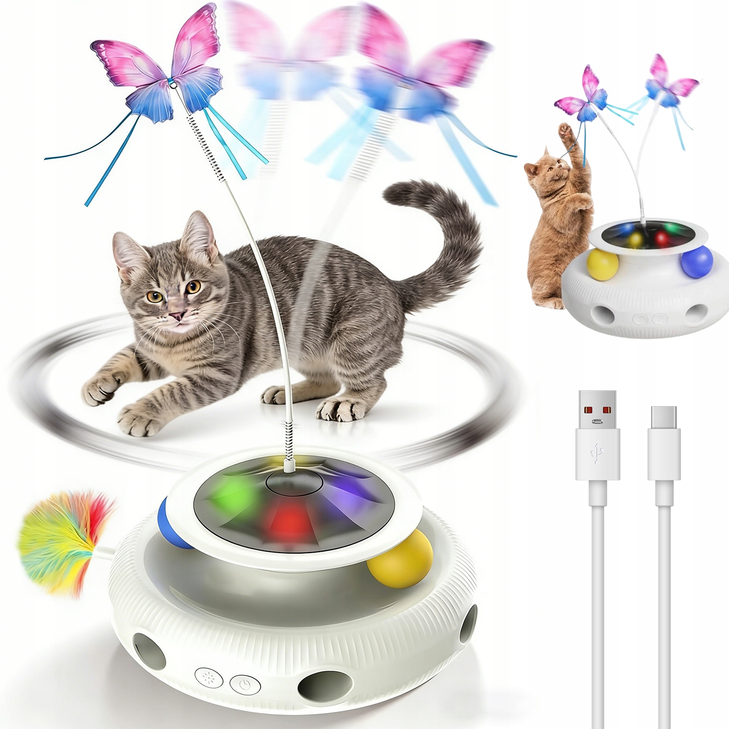 Automatická Hračka Pro Kočky S 360° Motýlkem – Led A Režim Spánku