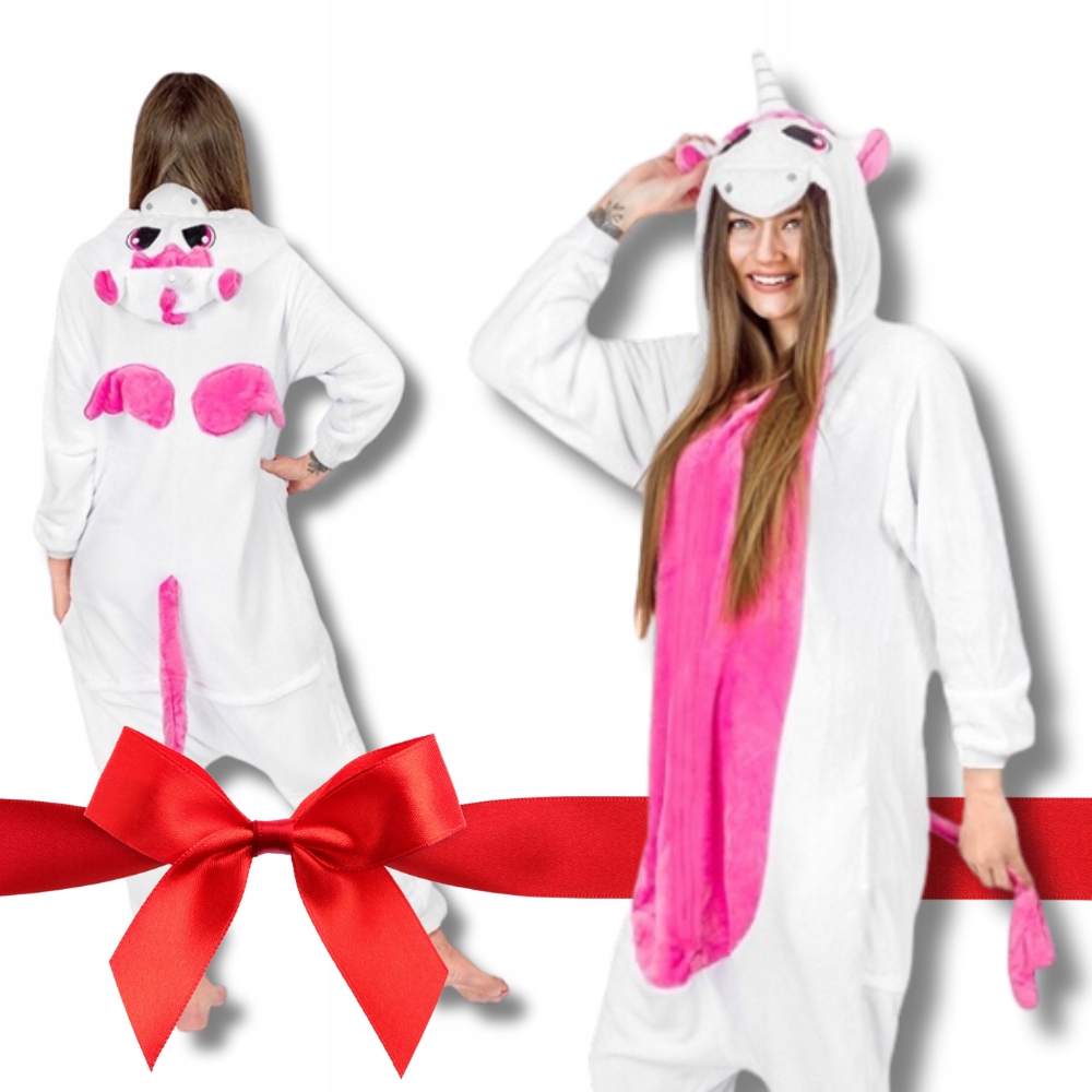 Měkké dámské teplé pyžamo overal Jednodílný kostým Jednorožec XL