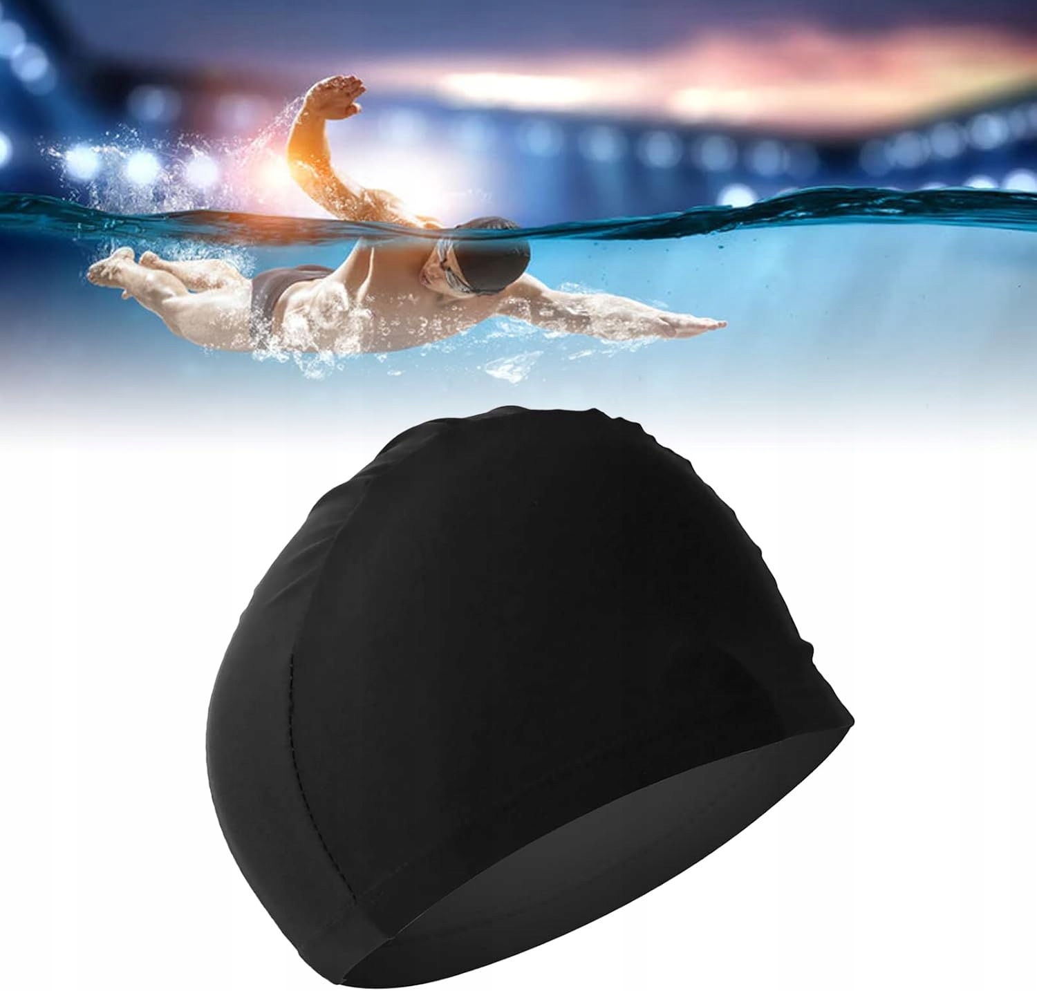 CZEPEK PŁYWACKI MATERIAŁOWY PŁYWANIA BASENOWY WODY NA BASEN PŁYWANIA CZARNY Kolor dominujący czarny