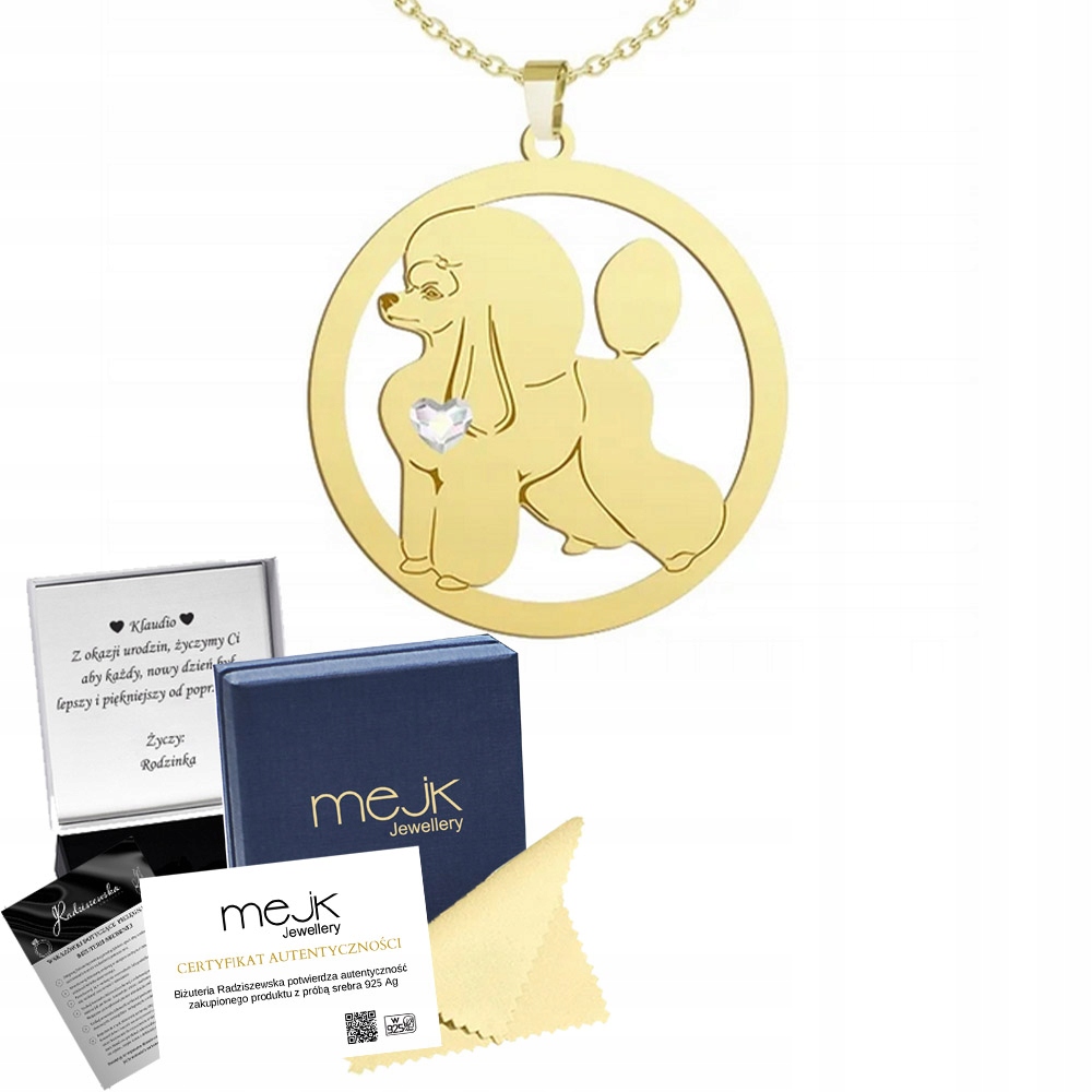 Zlatý náhrdelník s pejskem Pudl 925 Žena Šperky Dárek Gravírování Bonus