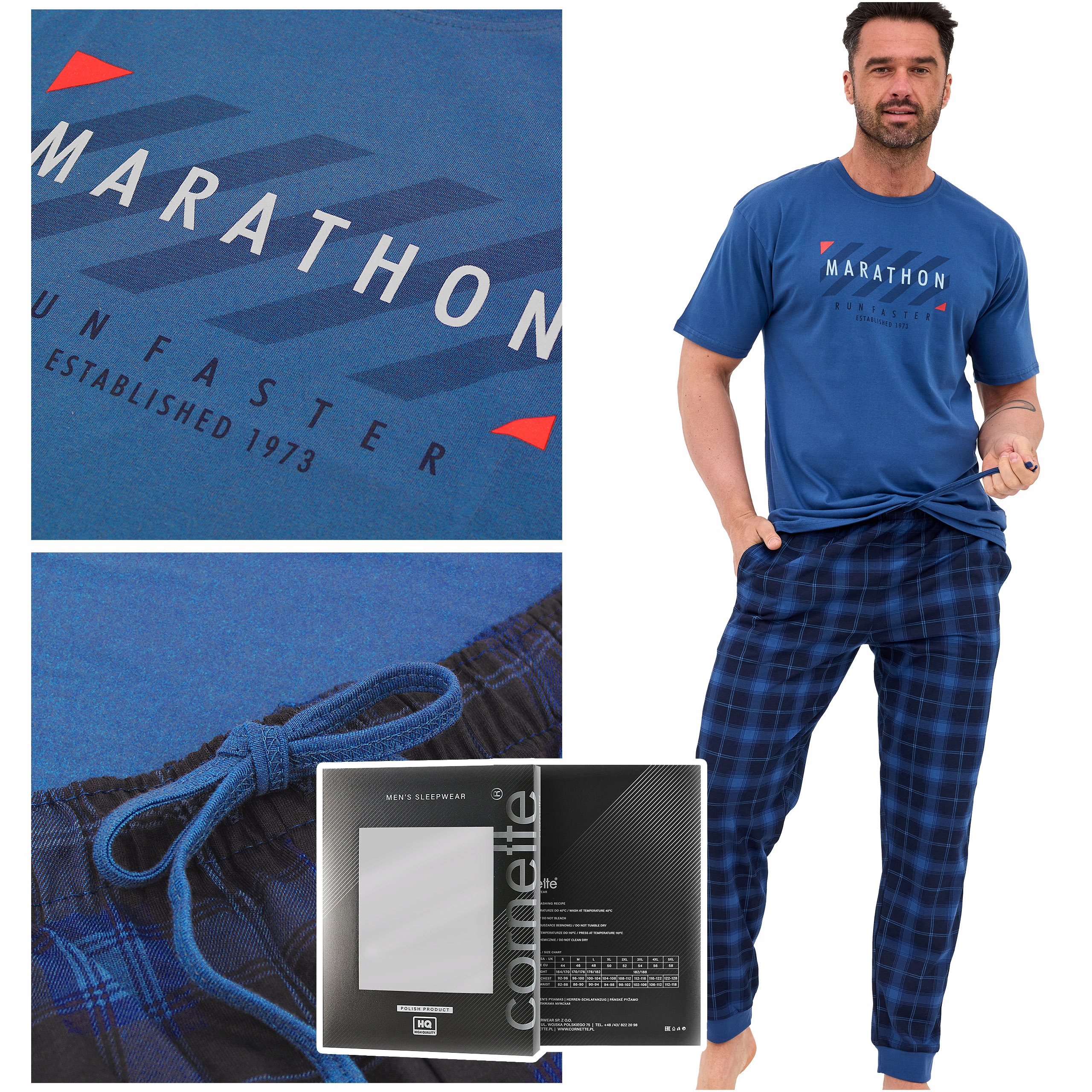 Cornette Pánské pyžamo s dlouhým rukávem, tmavě modré, bavlněné Marathon Velikost XXL
