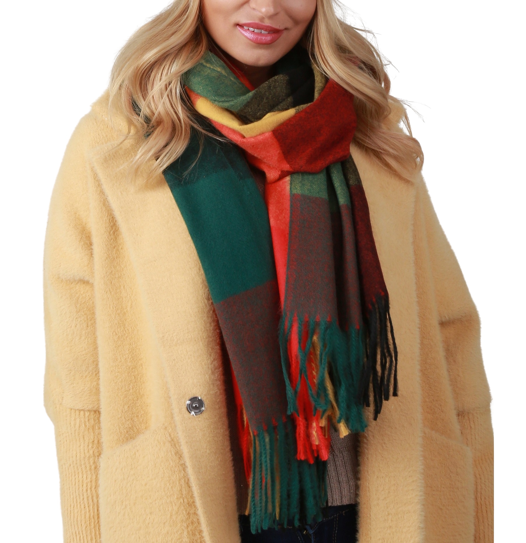 

Damski szalik w kratę Chusta Szal frędzle wz7