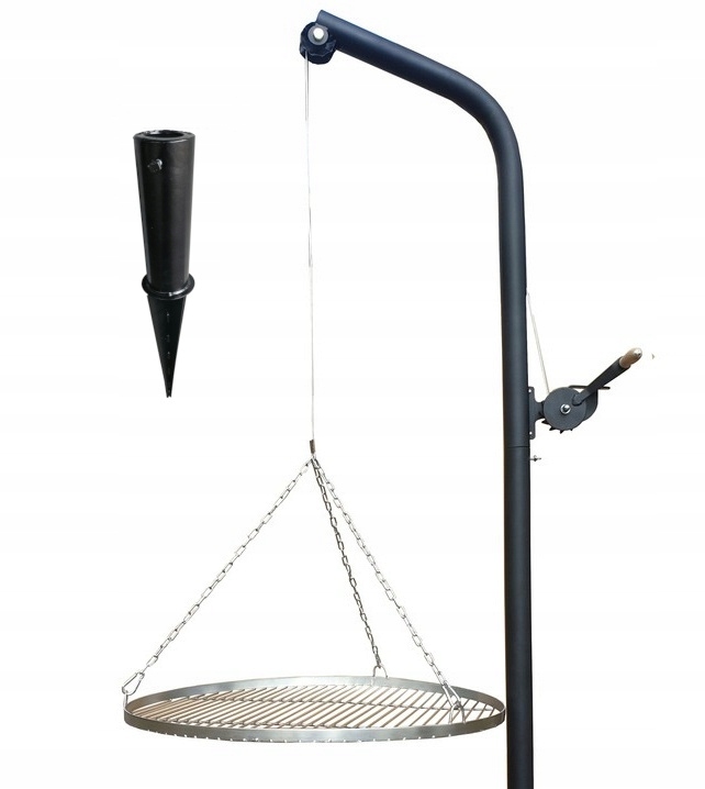 Grill ogrodowy na wysięgniku żuraw z rusztem nierdzewnym 60 cm i uchwytem