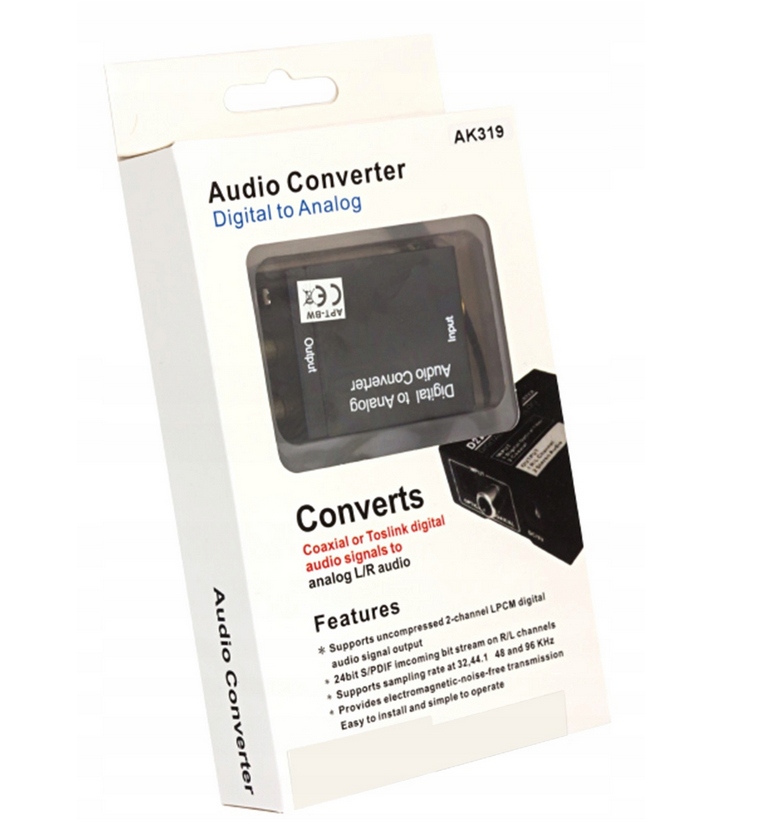 KONWERTER SYGNAŁU CYFROWEGO AUDIO DIGITAL ANALOG D / A z zasilaczem Szerokość produktu 4.1 cm