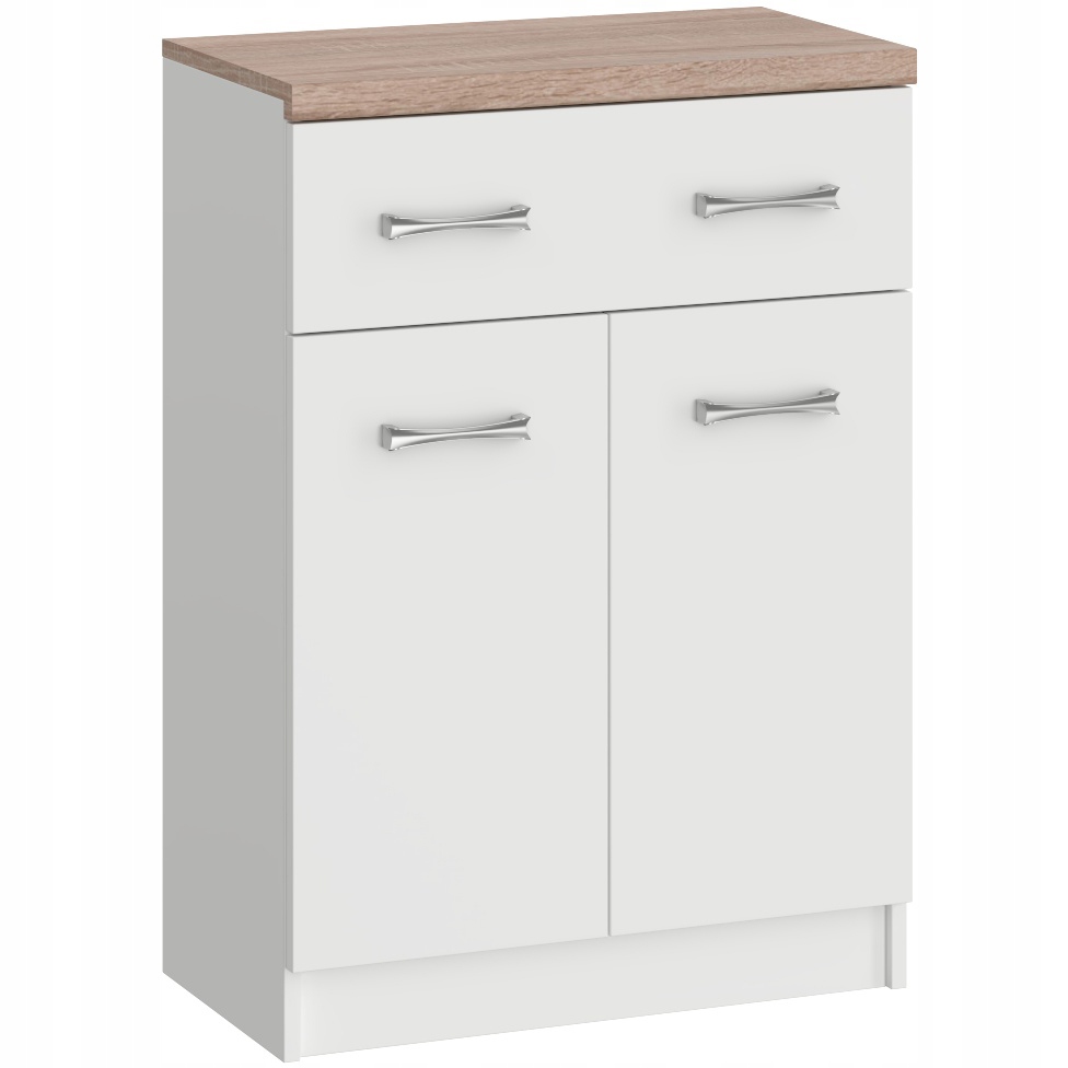 KOMODA SZAFKA SOFIA 2D Z SZUFLADĄ 60 CM BIAŁA DĄB SONOMA MAT MAFMEBLE