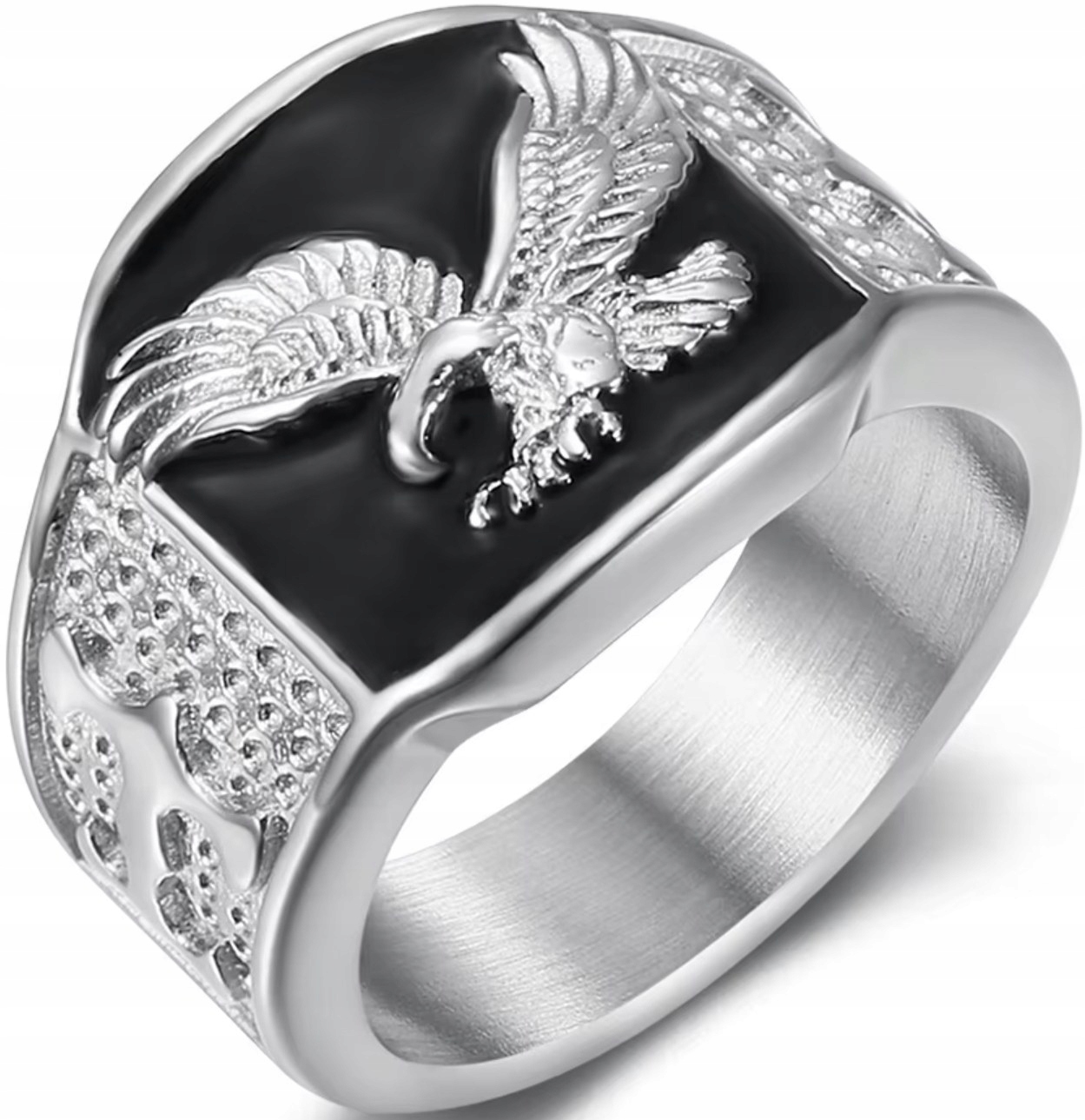 Stříbrný signet s orlem Onyx Stylový módní prsten Ocel