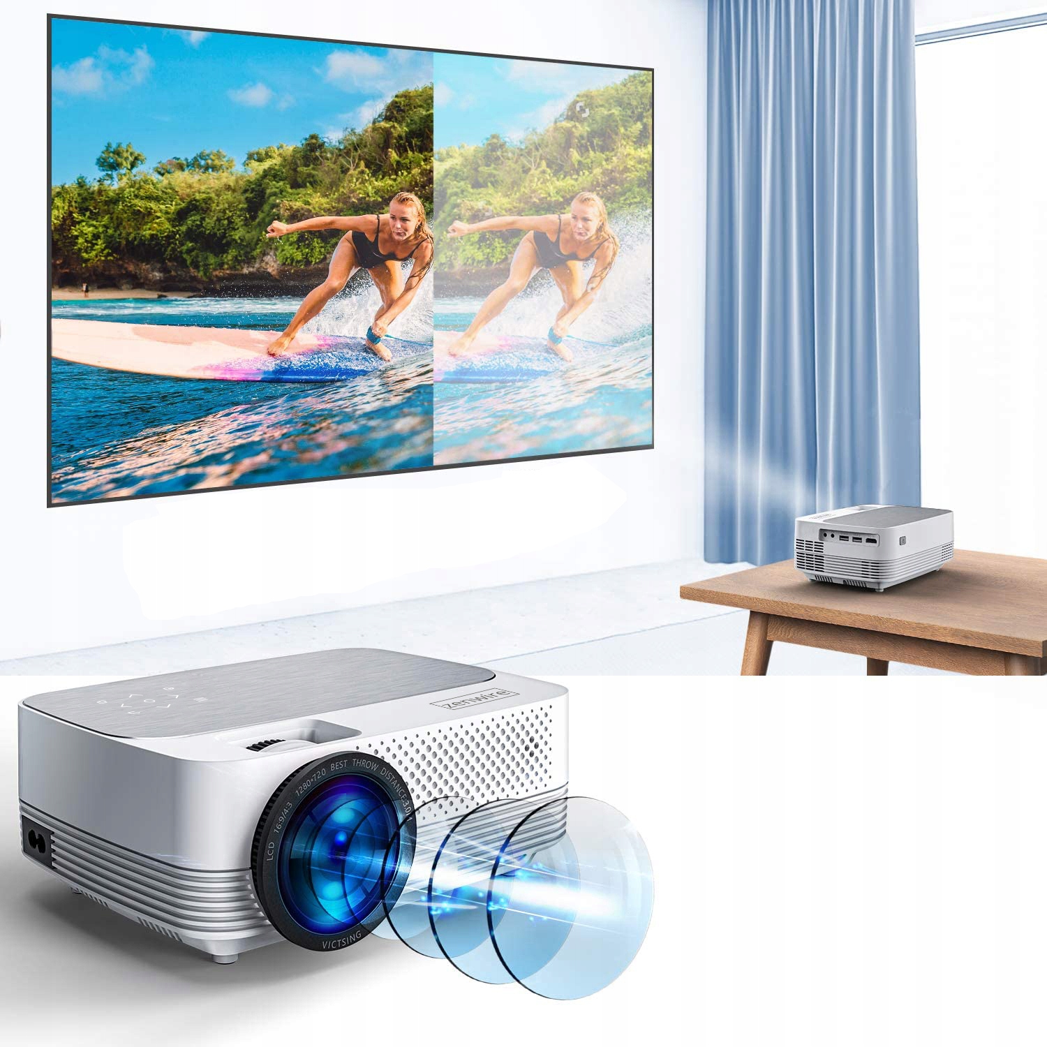 Projektor Przenośny mini mały Rzutnik LED Full HD 4000lm 170 cali LED HDMI Model Projektor mini Rzutnik LED Zenwire 720p Full HD Q6