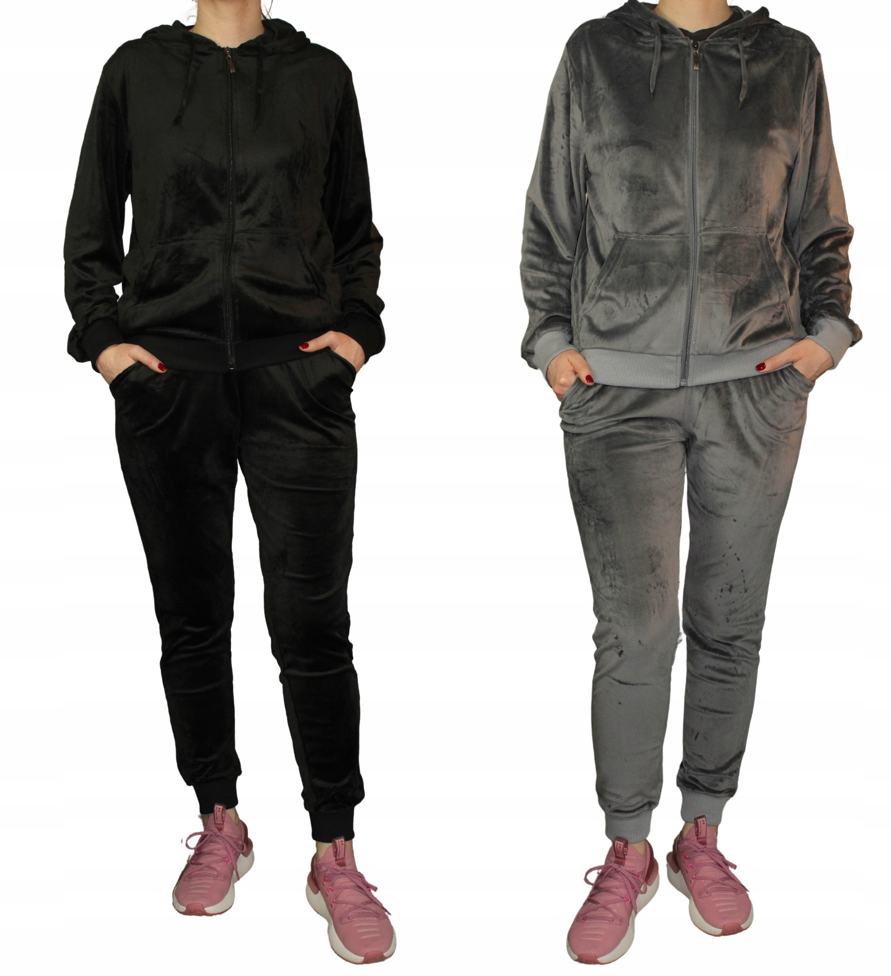 WELUROWY KOMPLET DRESOWY DAMSKI SPODNIE NA ŚCIĄGACZU + BLUZA ROZMIAR XXL Wzór dominujący bez wzoru