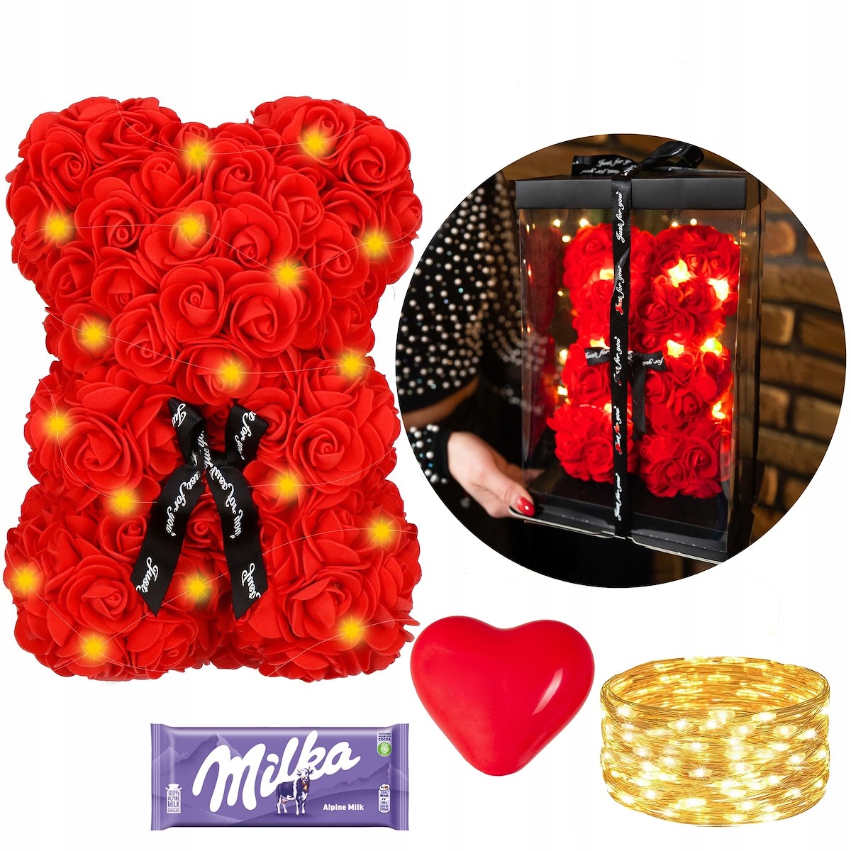 

Duży Miś Z Róż Walentynki 30cm Czerwony Zestaw XXL