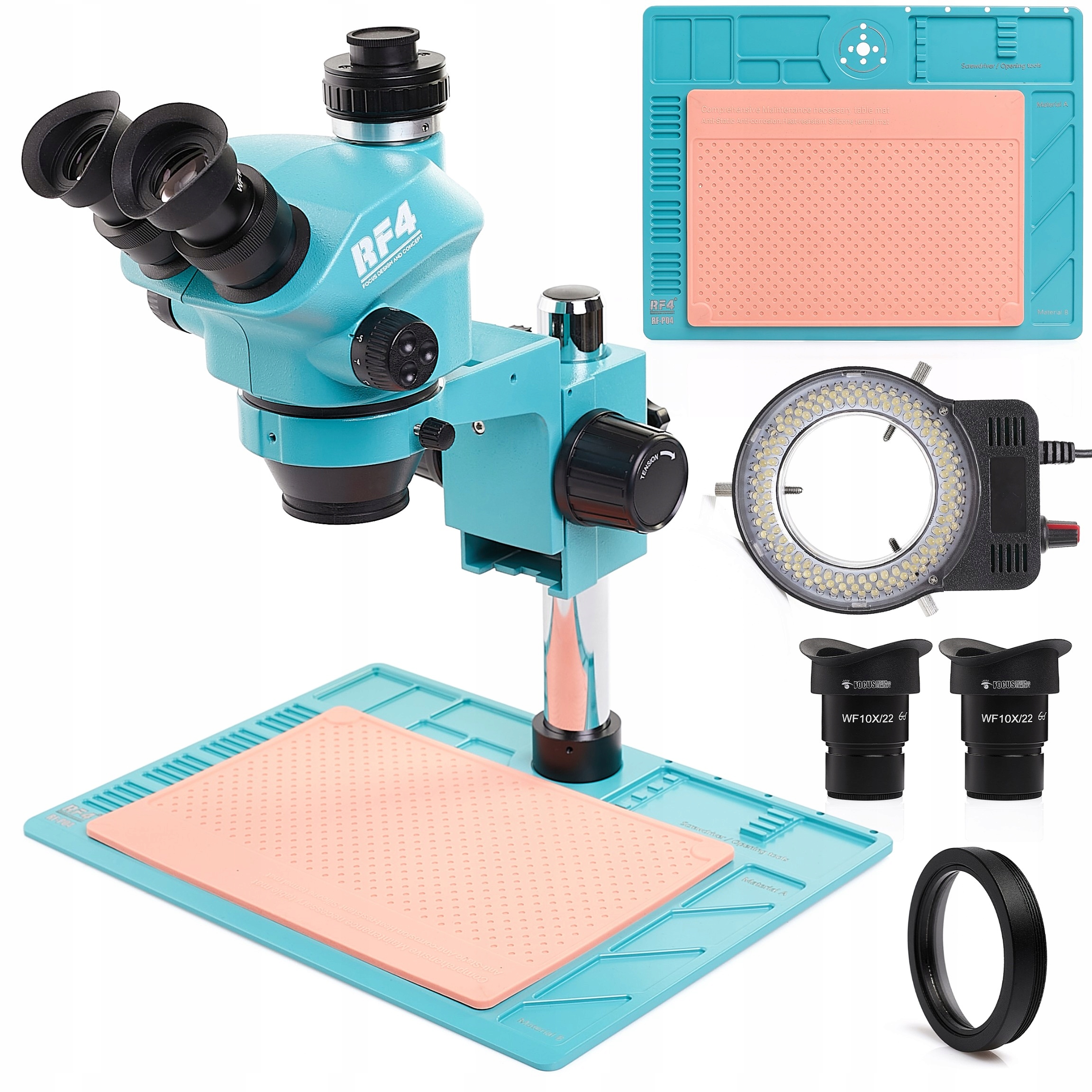 MIKROSKOP STEREOSKOPOWY OPTYCZNY RF4 OŚWIETLENIE LED BAZA OKULAR WF10X/22