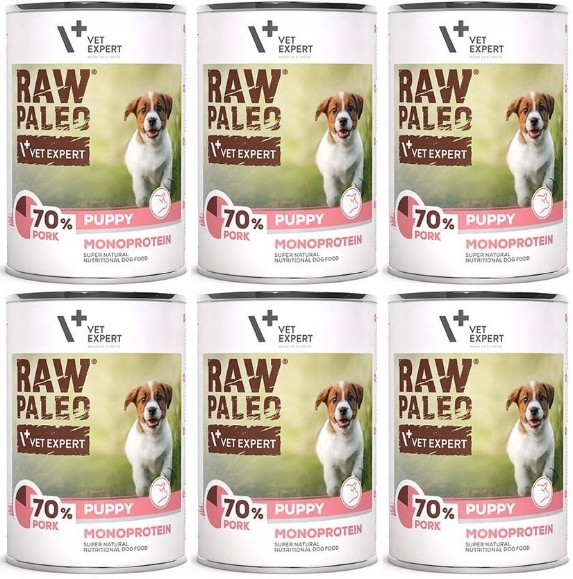 Levně VetExpert Raw Paleo vepřové krmivo pro štěňata 6 x 400 g