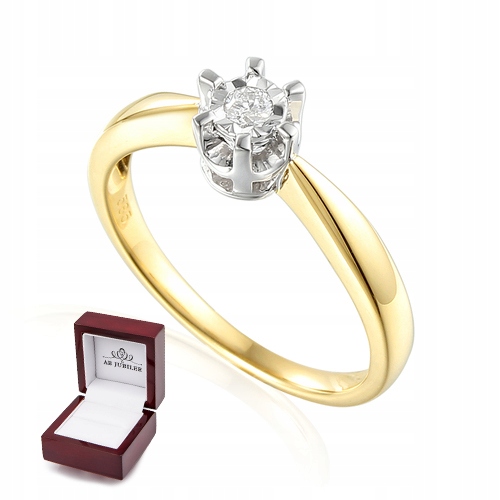ZŁOTY 585 PIERŚCIONEK DIAMENT 0,15CT PREZENT