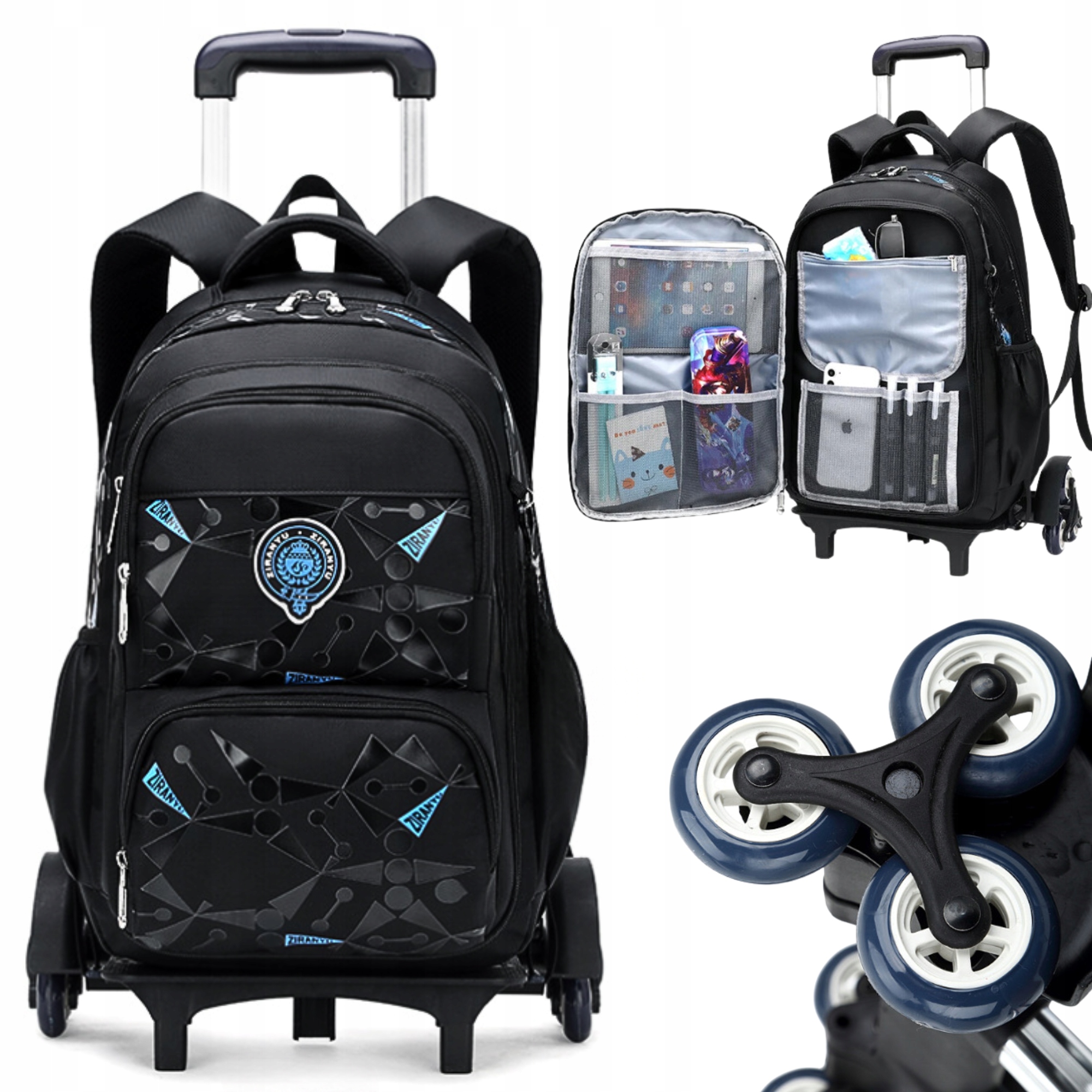 PLECAK SZKOLNY TORNISTER MŁODZIEŻOWY NA KÓŁKACH DLA CHŁOPCA POJEMNY