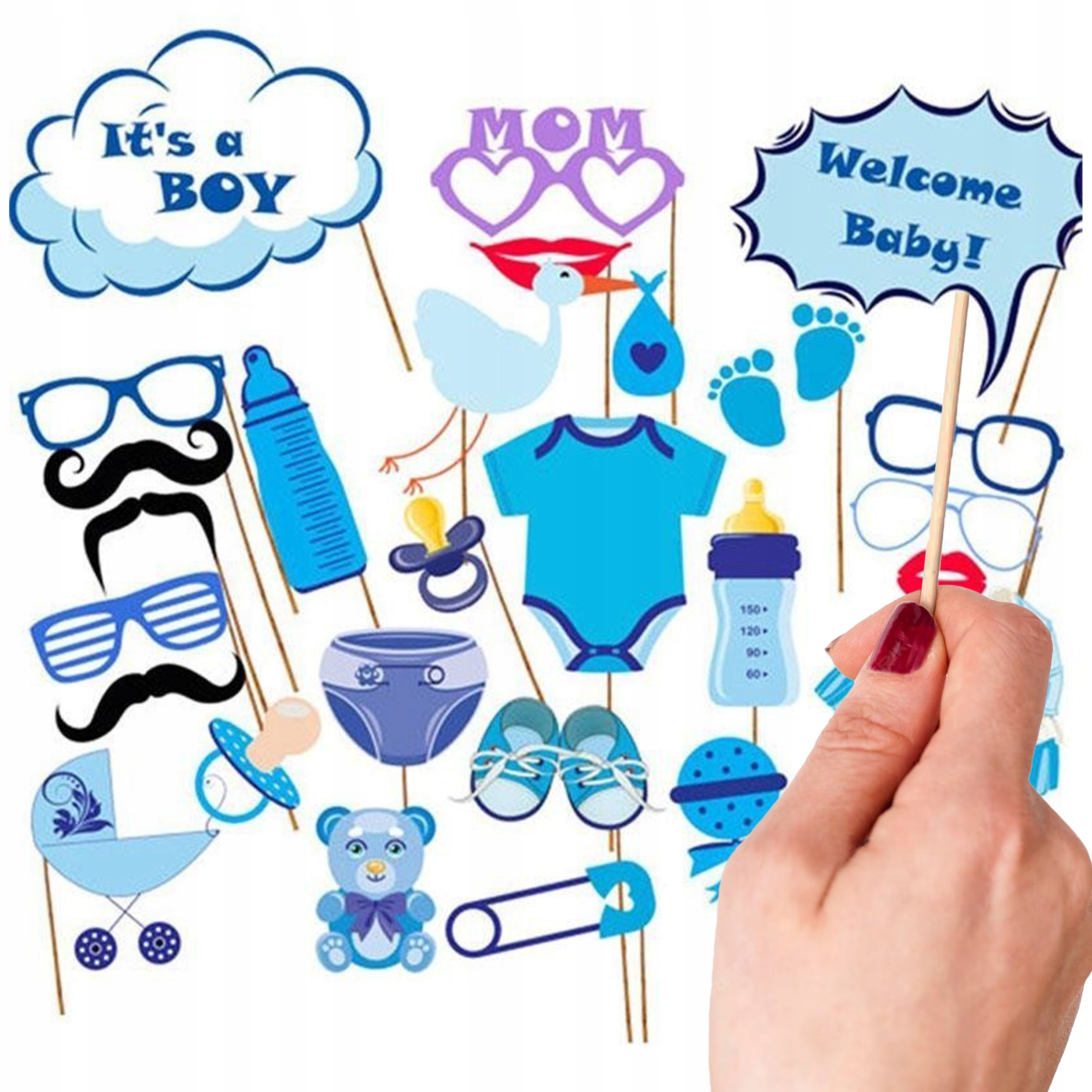 FOTOBUDKA REKWIZYTY NA BABY SHOWER ROCZEK URODZINY DZIECKA BOY GIRL
