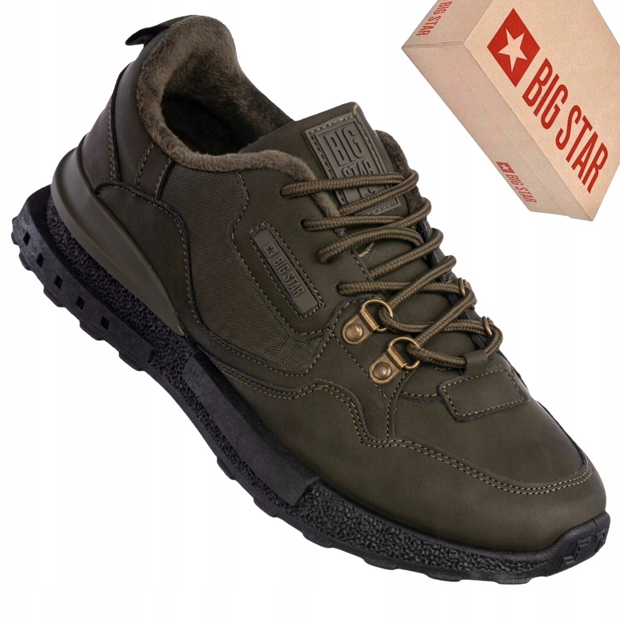 Buty męskie Big Star SS174413 ocieplane sneakersy trekkingowe zielone