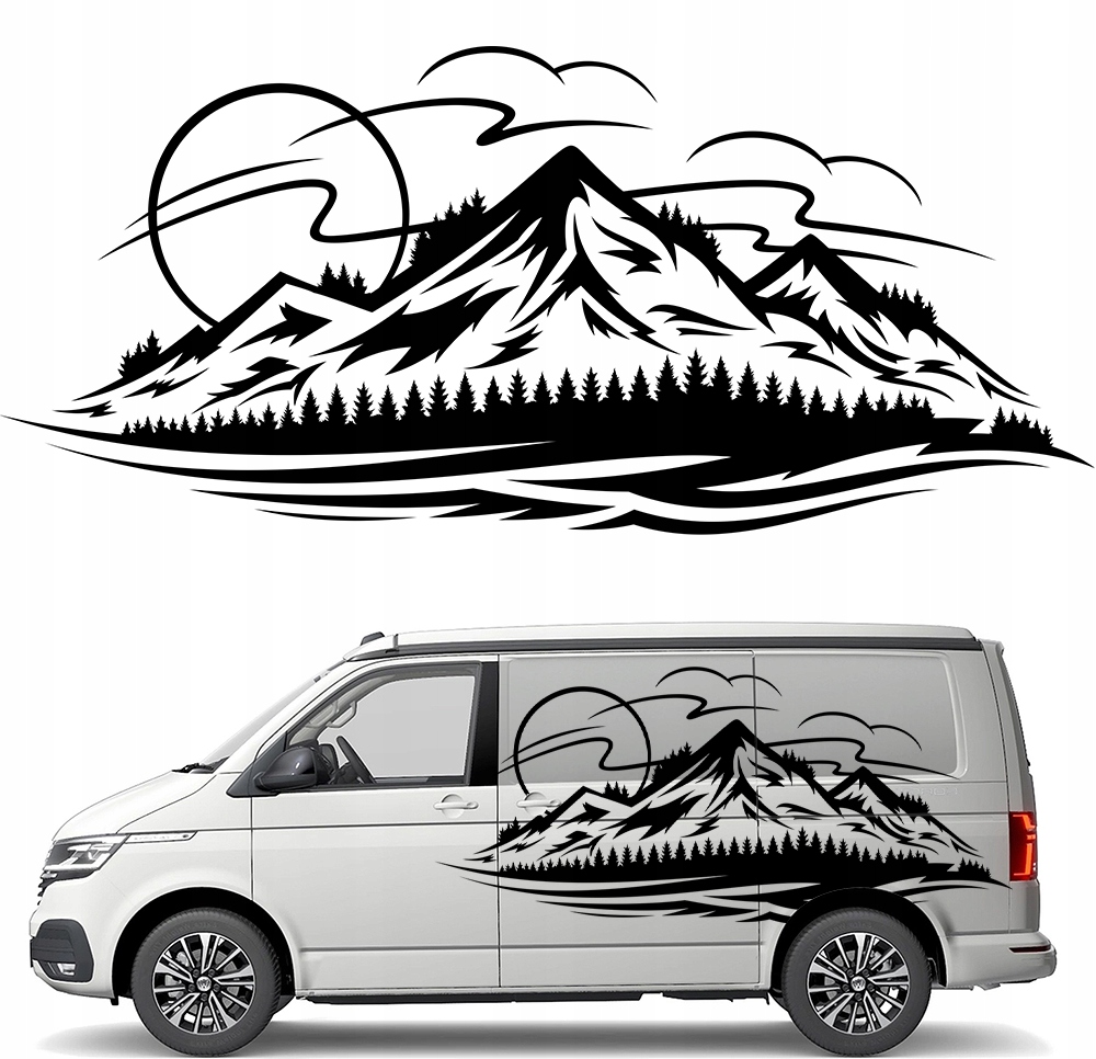 Samolepka Grafika na karavan přívěs Horské Pásmo Les Mountains 44x99