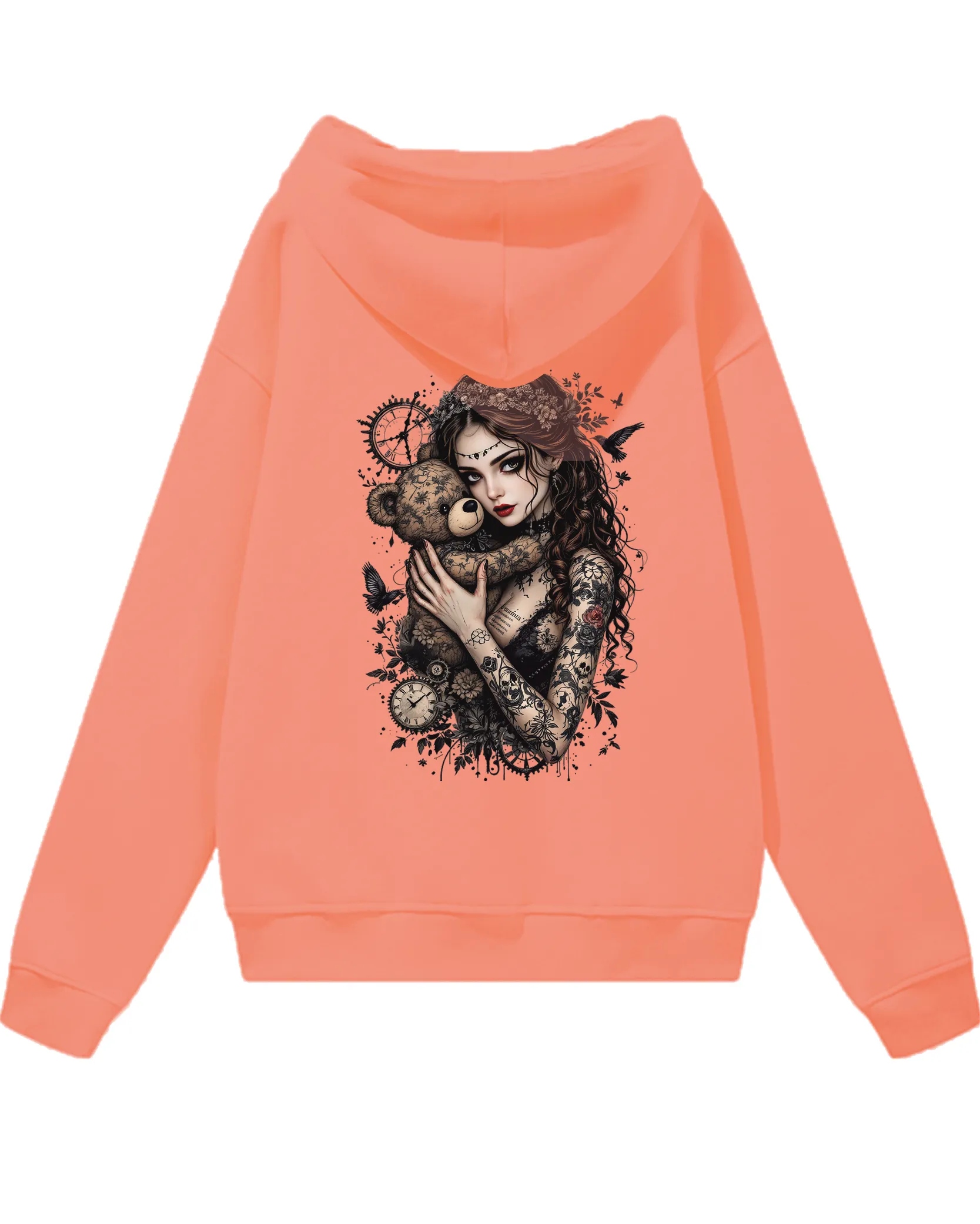 Dívčí Oversize mikina mikina s s kapucí medvídkem v gotickém stylu korálová XXL