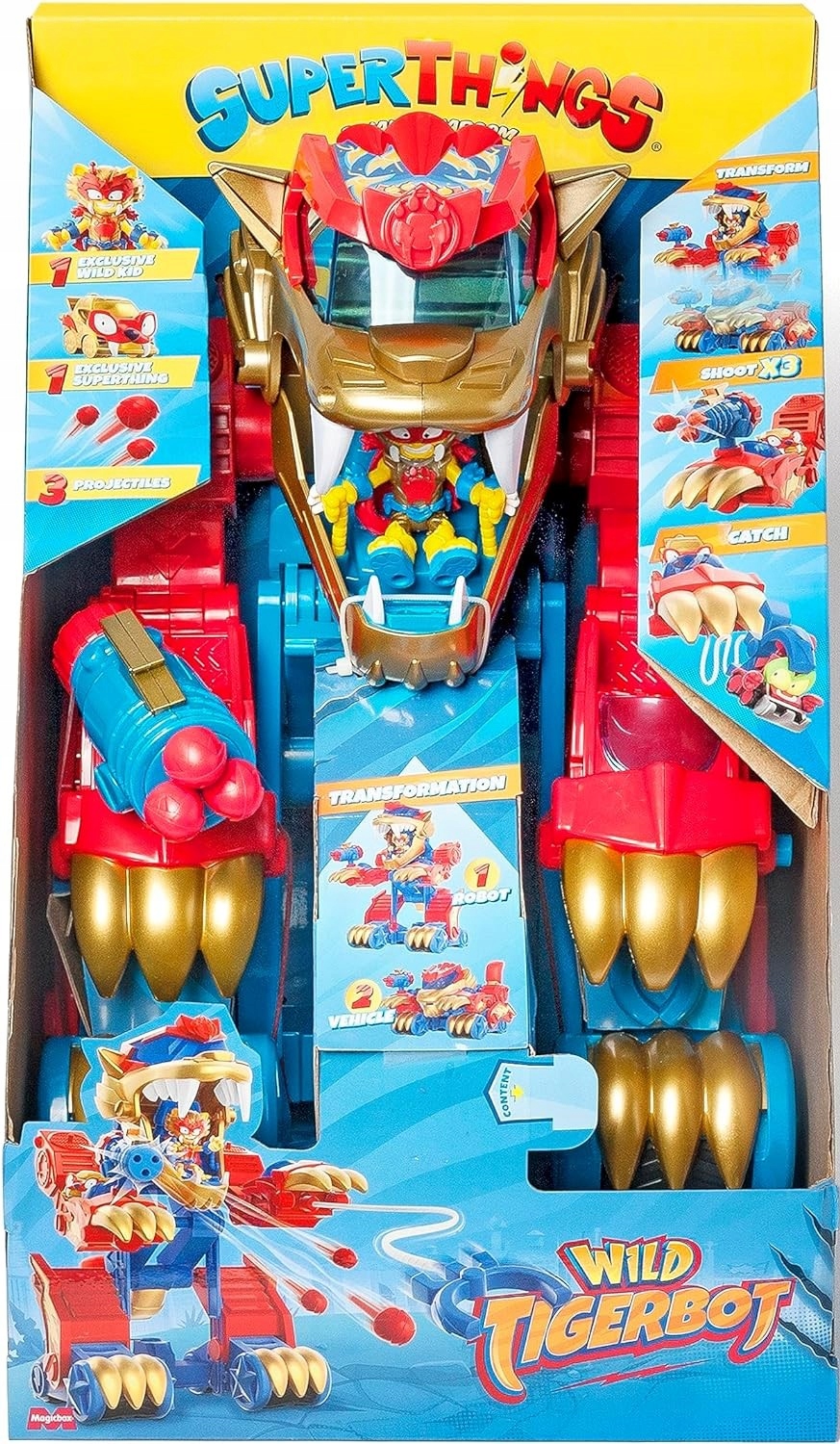 SUPERTHINGS Robot WildTiger TigerBot plus dwie figurki Transformer czerwony Bohater SuperThings