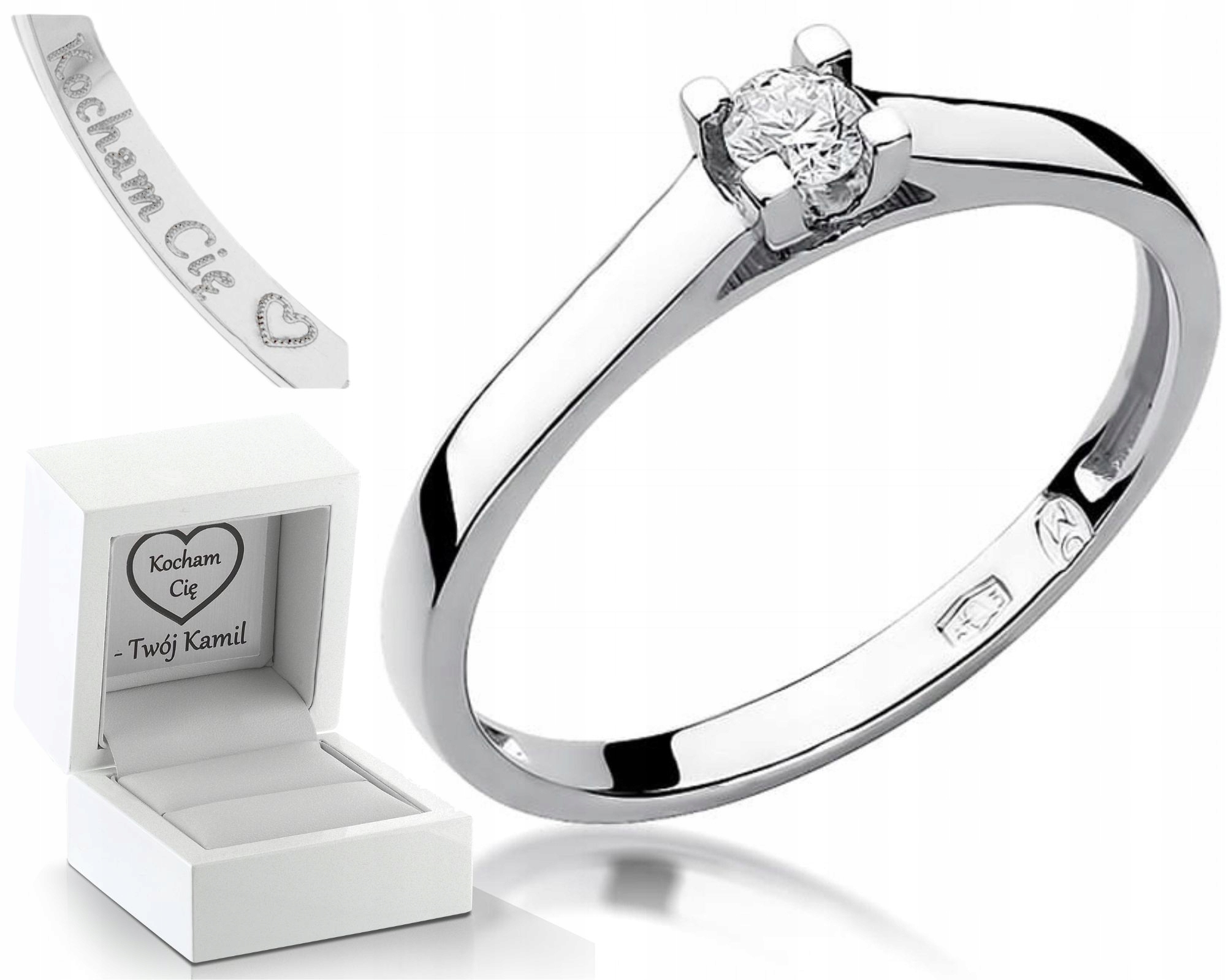 Zásnubní Prstýnek S Briliantem Bílé Zlato Gravírování 585 Bonus Dárek