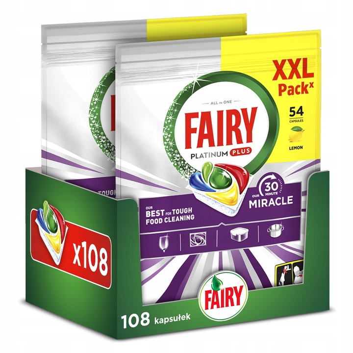 Levně Fairy Kapsle do myčky nádobí Platinum Plus 30 minut Lemon Sada 2x54 ks