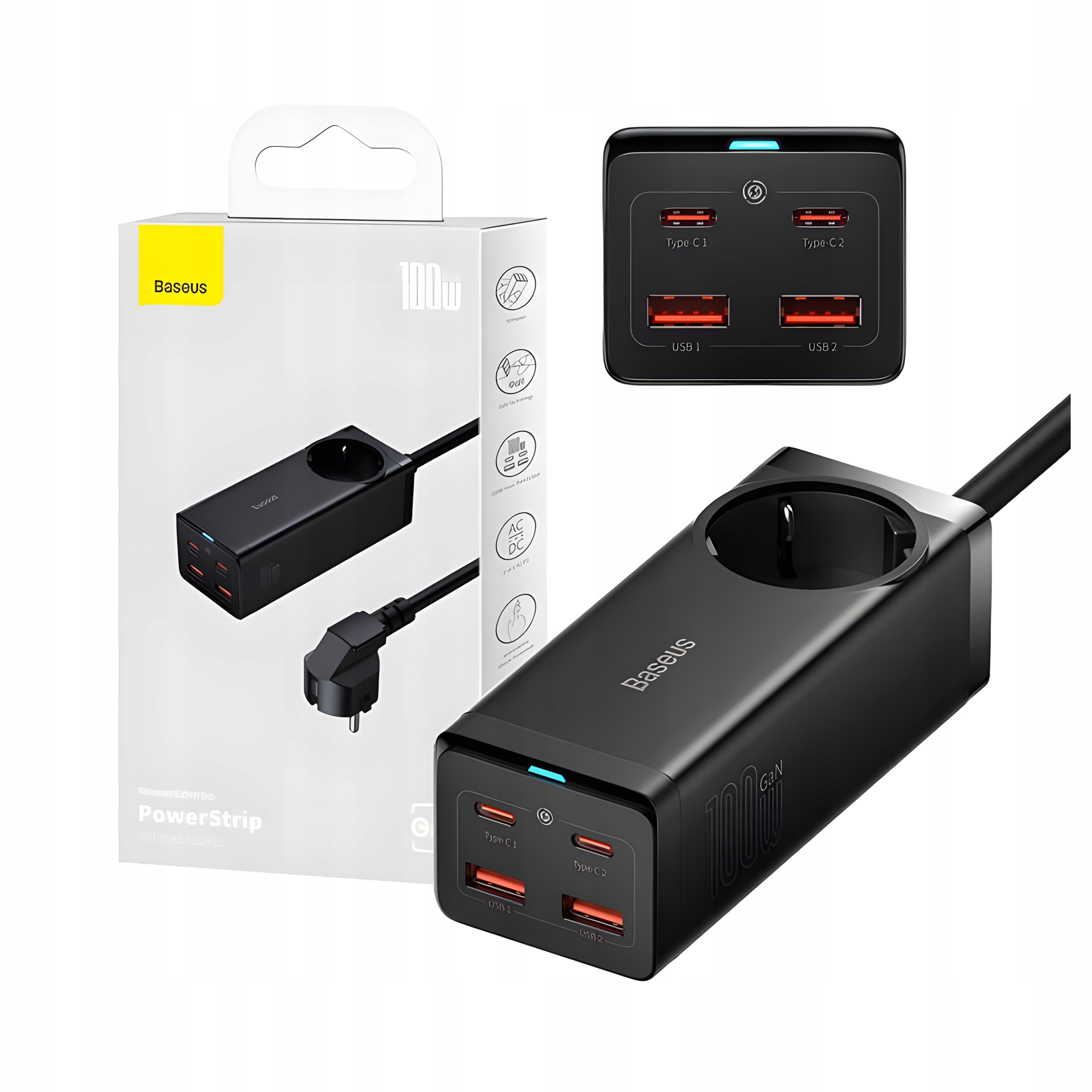 Baseus Rýchlonabíjačka do siete GaN3 Pro, 2x Usb-c, 2x Usb Ac 100W…