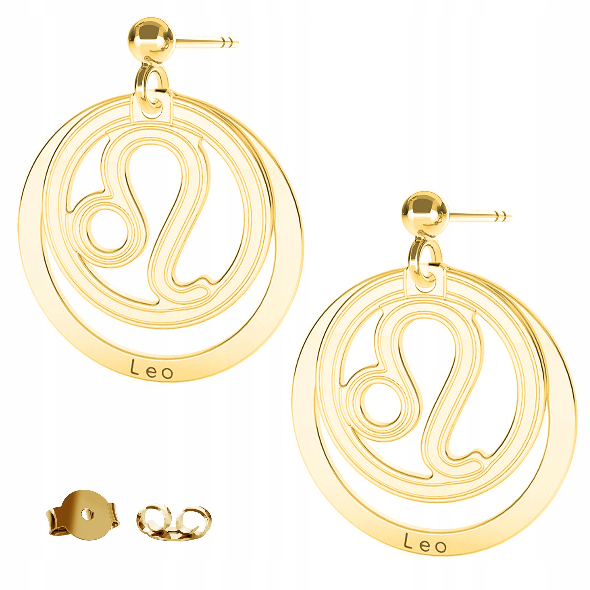 Náušnice zlaté Znamení Zvěrokruhu Lev 925